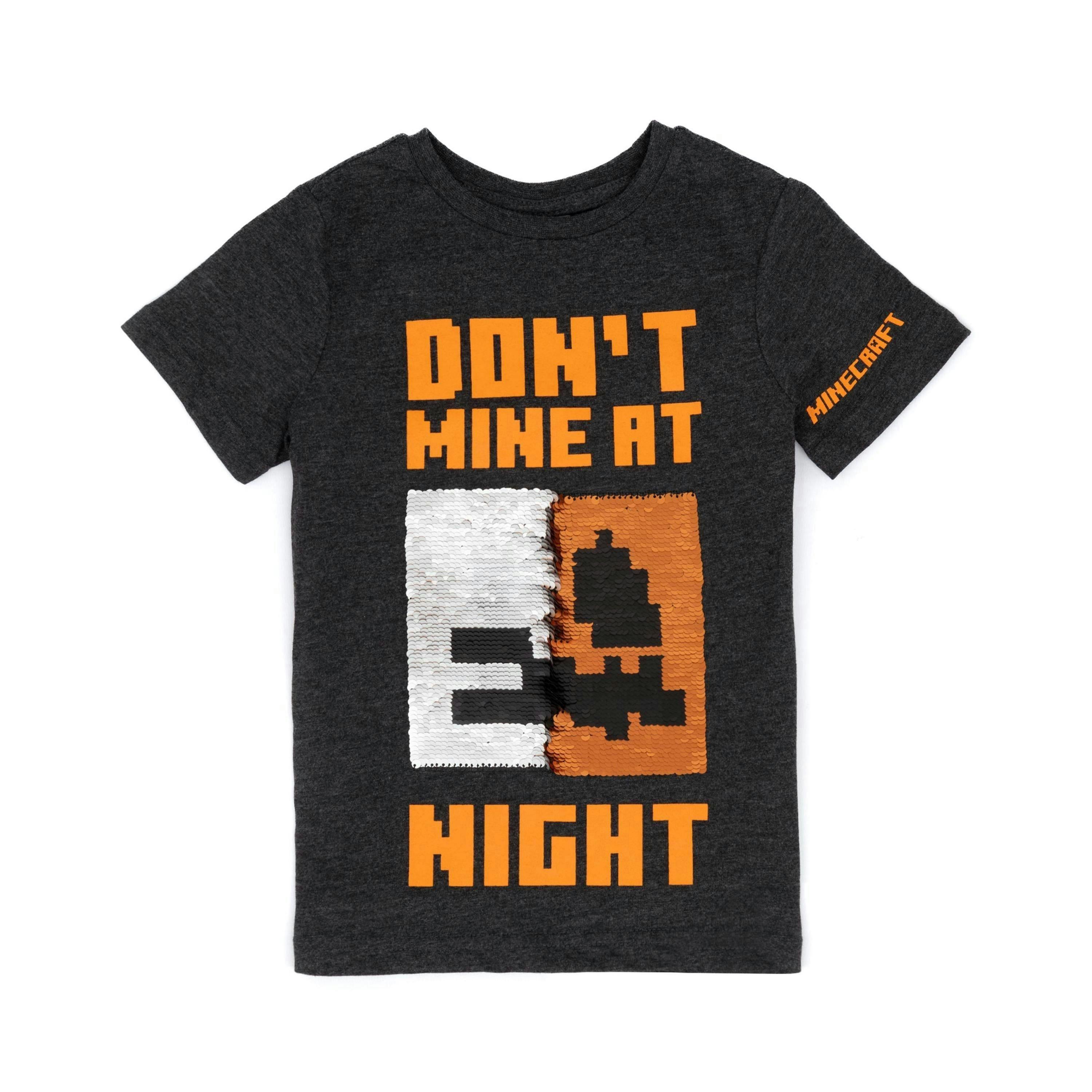 Minecraft Boys Grey Don'T Mine At Night Sequin Graphic Short Sleeved T-Shirt by Vanilla Underground , view 1 of 1