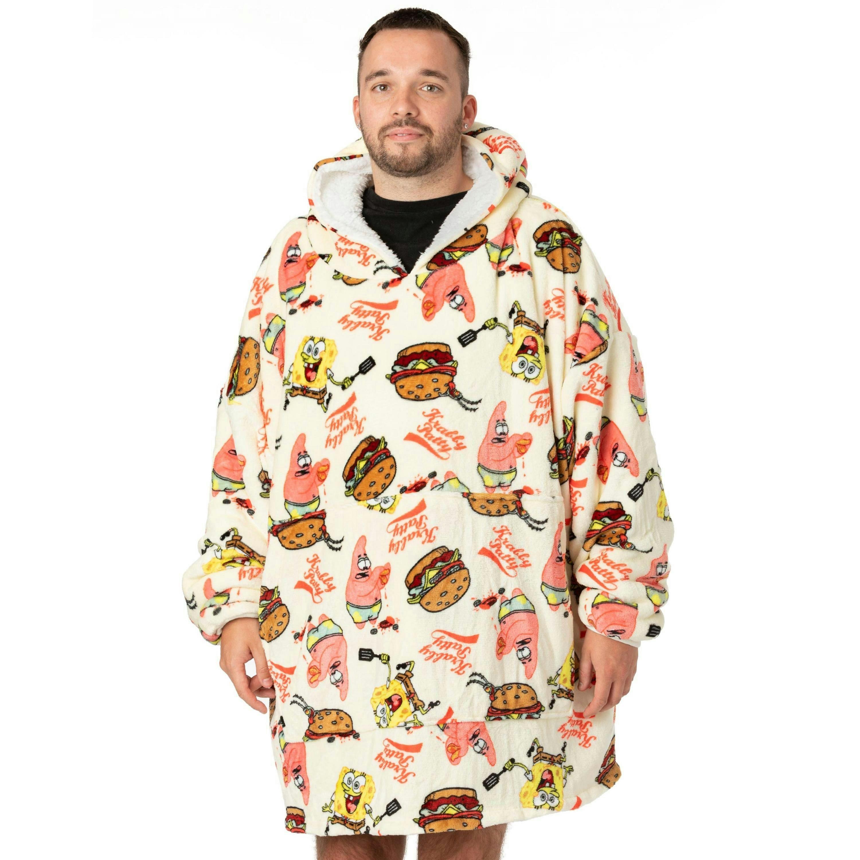 SpongeBob SquarePants Unisex White Krabby Patty Blanket Hoodie by Vanilla Underground , view 1 of 1