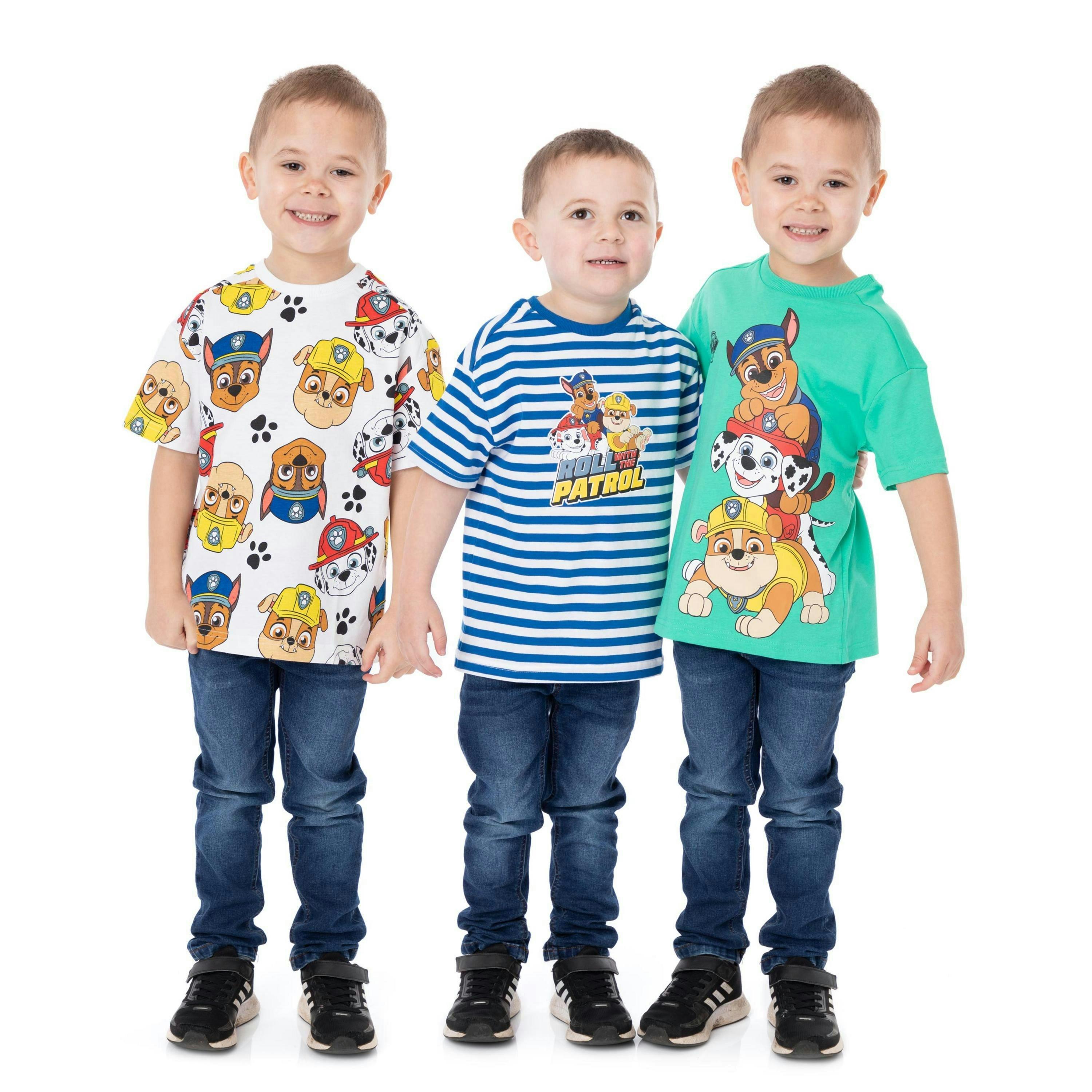 Paw Patrol Boys Multicoloured Marshall , Rubble & Chase All-Over Print Multi-Pack of 3 Short-Sleeved T-Shirts by Vanilla Underground , view 1 of 1