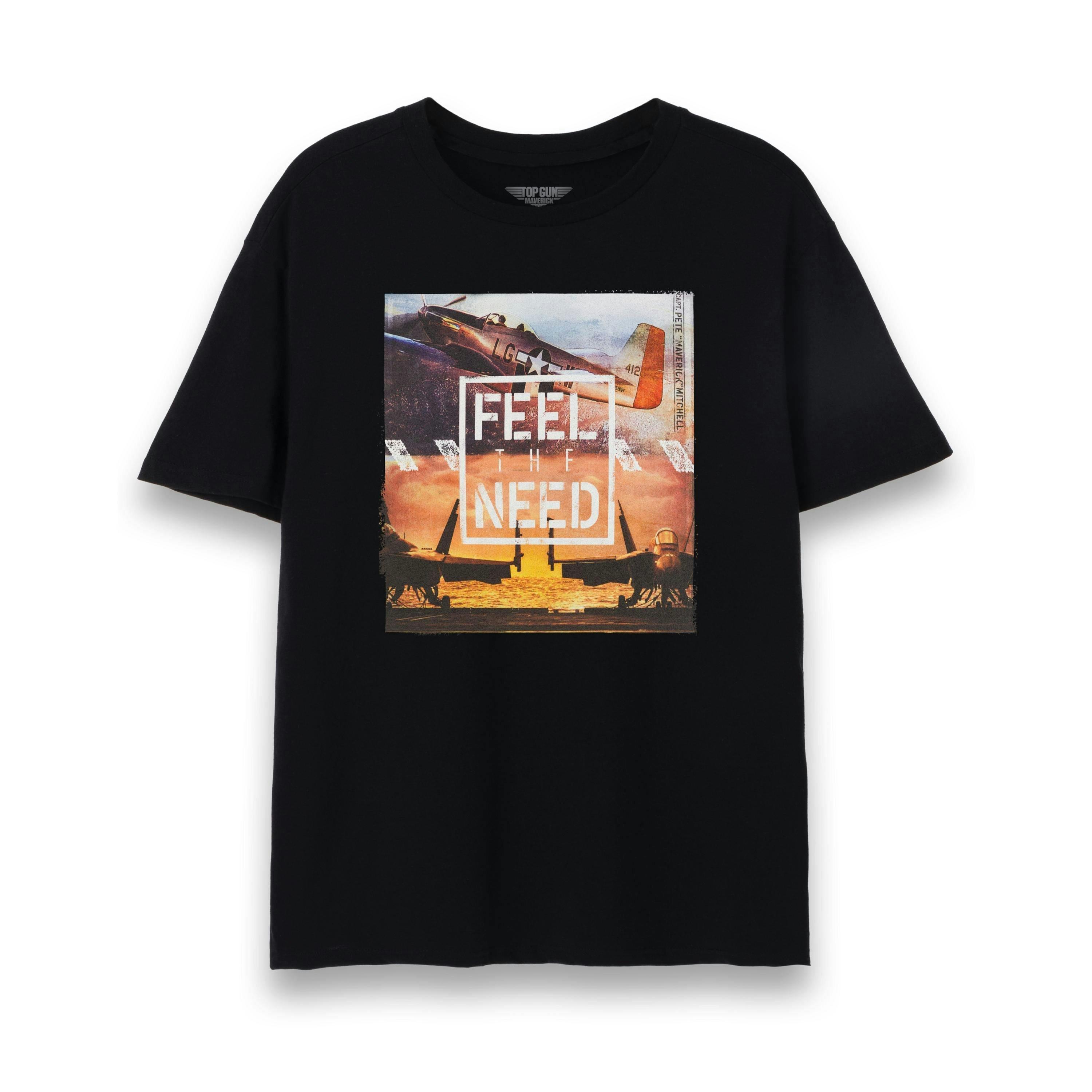 Top Gun: Maverick Mens Black Photographic Print - Feel The Need For Speed Quote Short Sleeved T-Shirt by Vanilla Underground , view 1 of 1