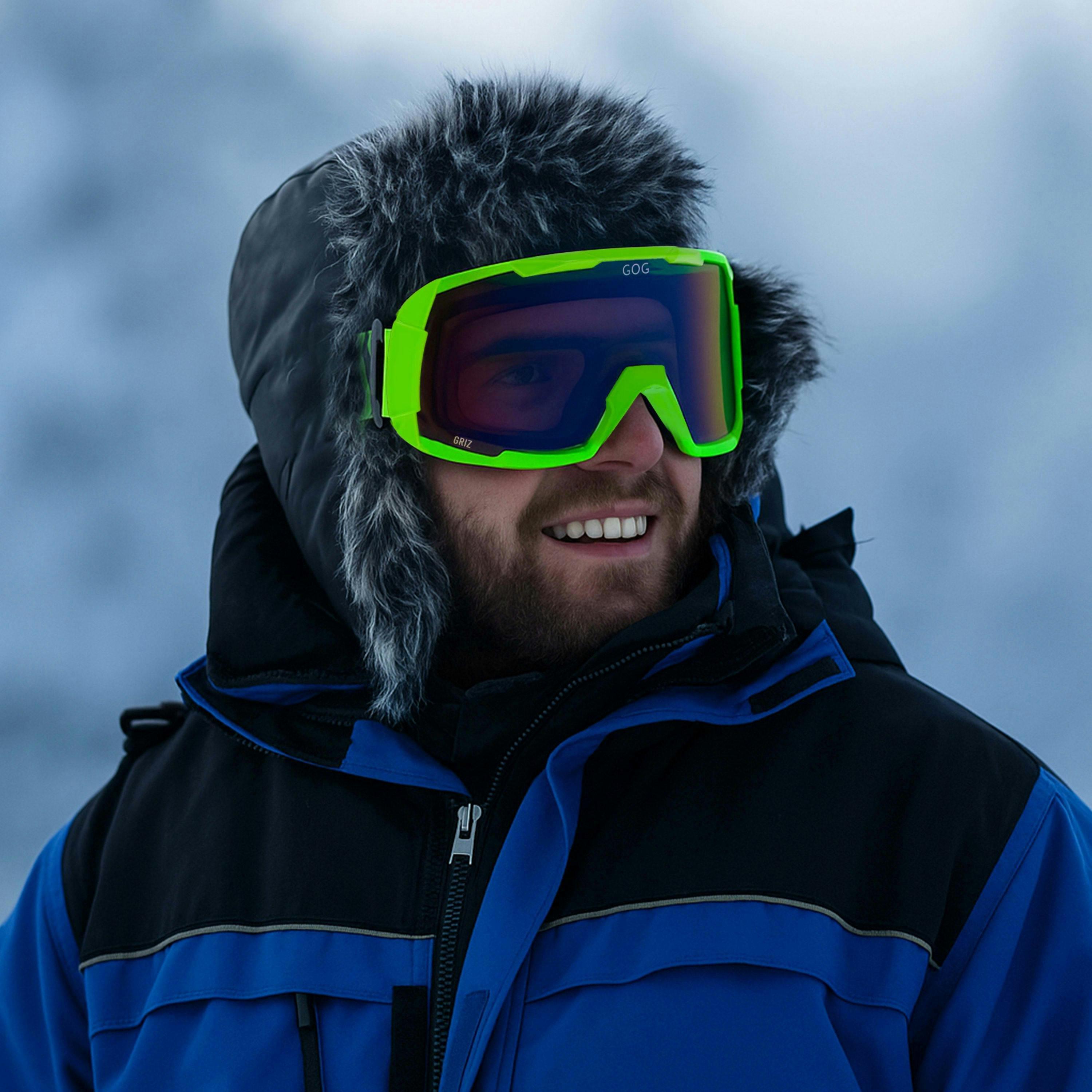 Griz UV400 Ski Snowboard Goggles with Anti-Fog Mirror Hydrophobic Double Lens , view 3 of 5