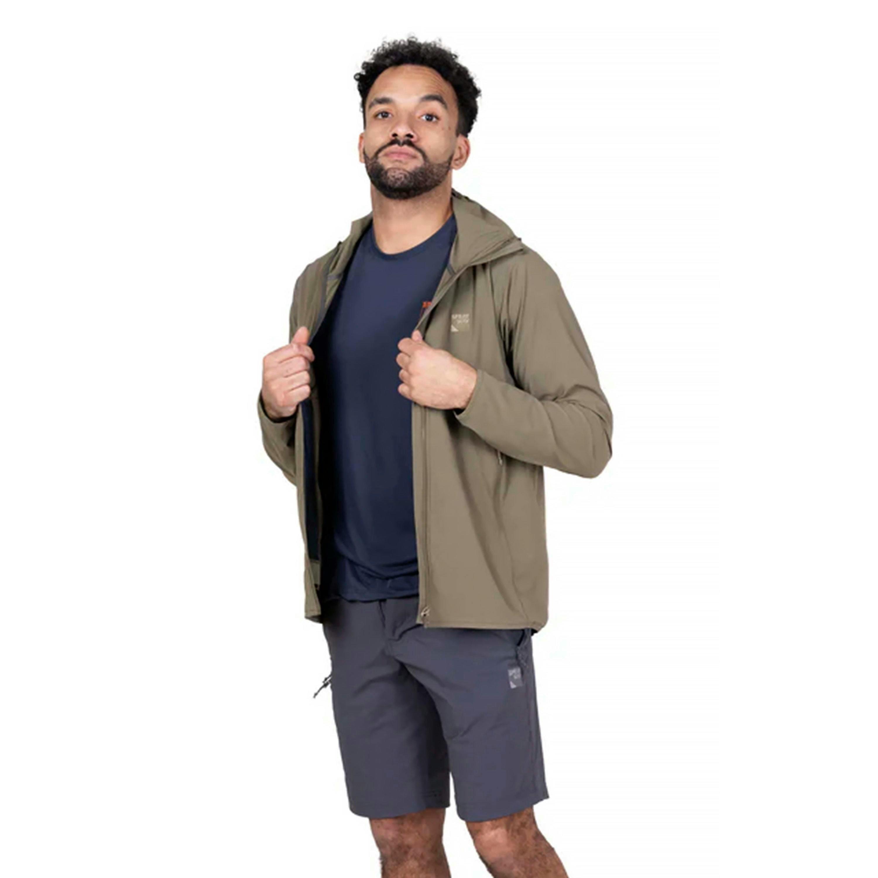 Mens Lightweight Softshell Hiking Hoodie Jacket with Water Repellent Finish , view 4 of 5