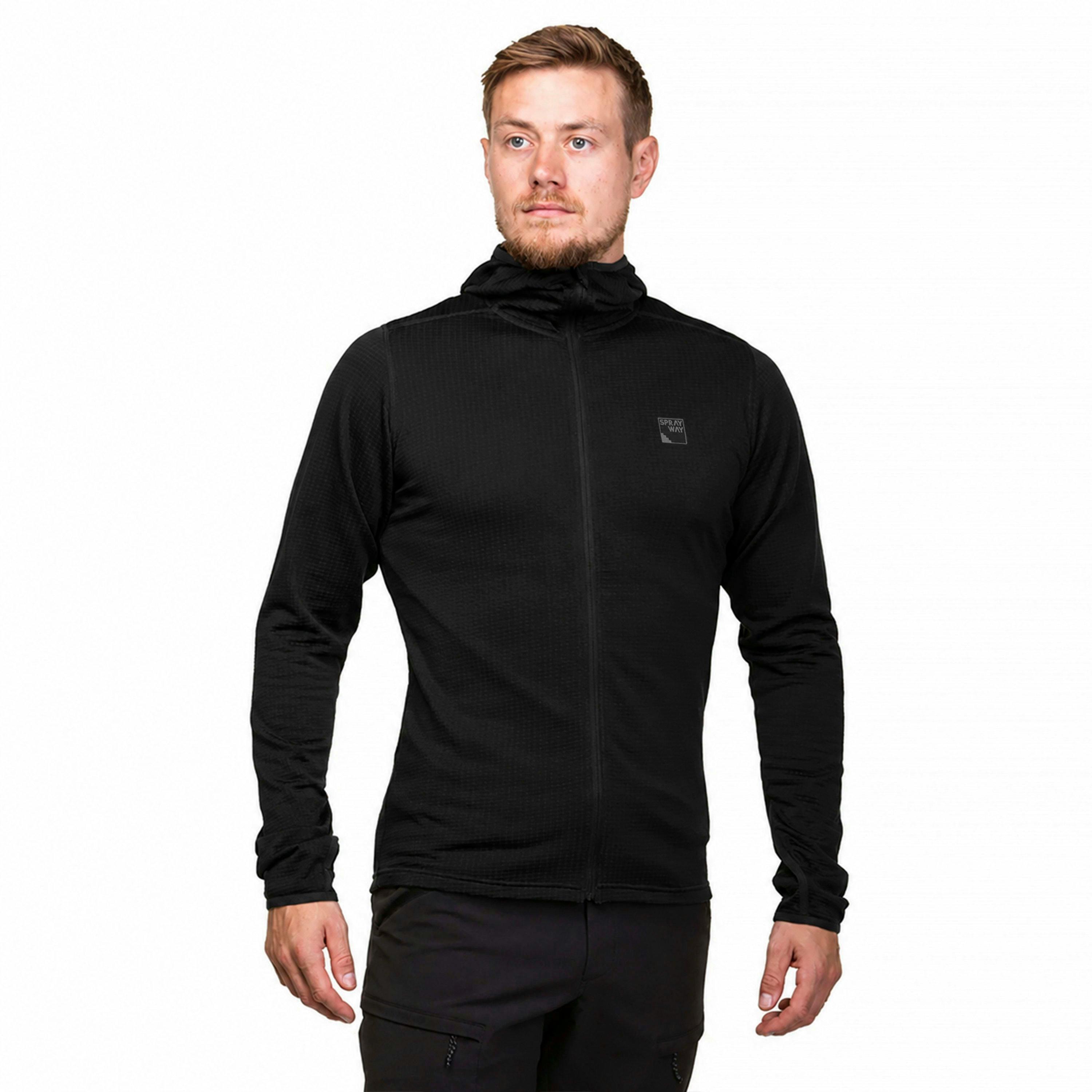 Mens Soft Fleece Top Hoody with Full Zip and Thumb Loops for Hiking , view 3 of 5