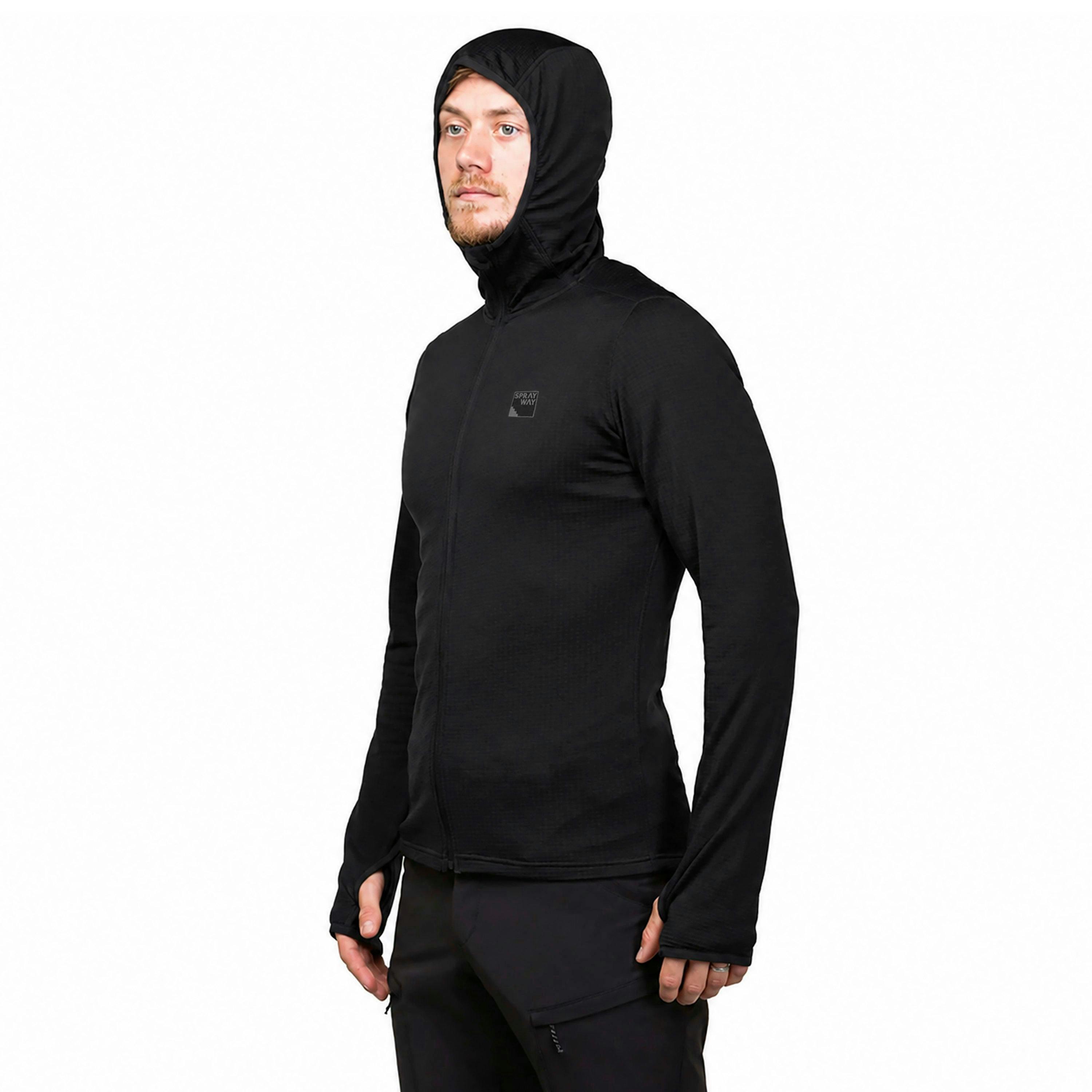 Mens Soft Fleece Top Hoody with Full Zip and Thumb Loops for Hiking , view 4 of 5