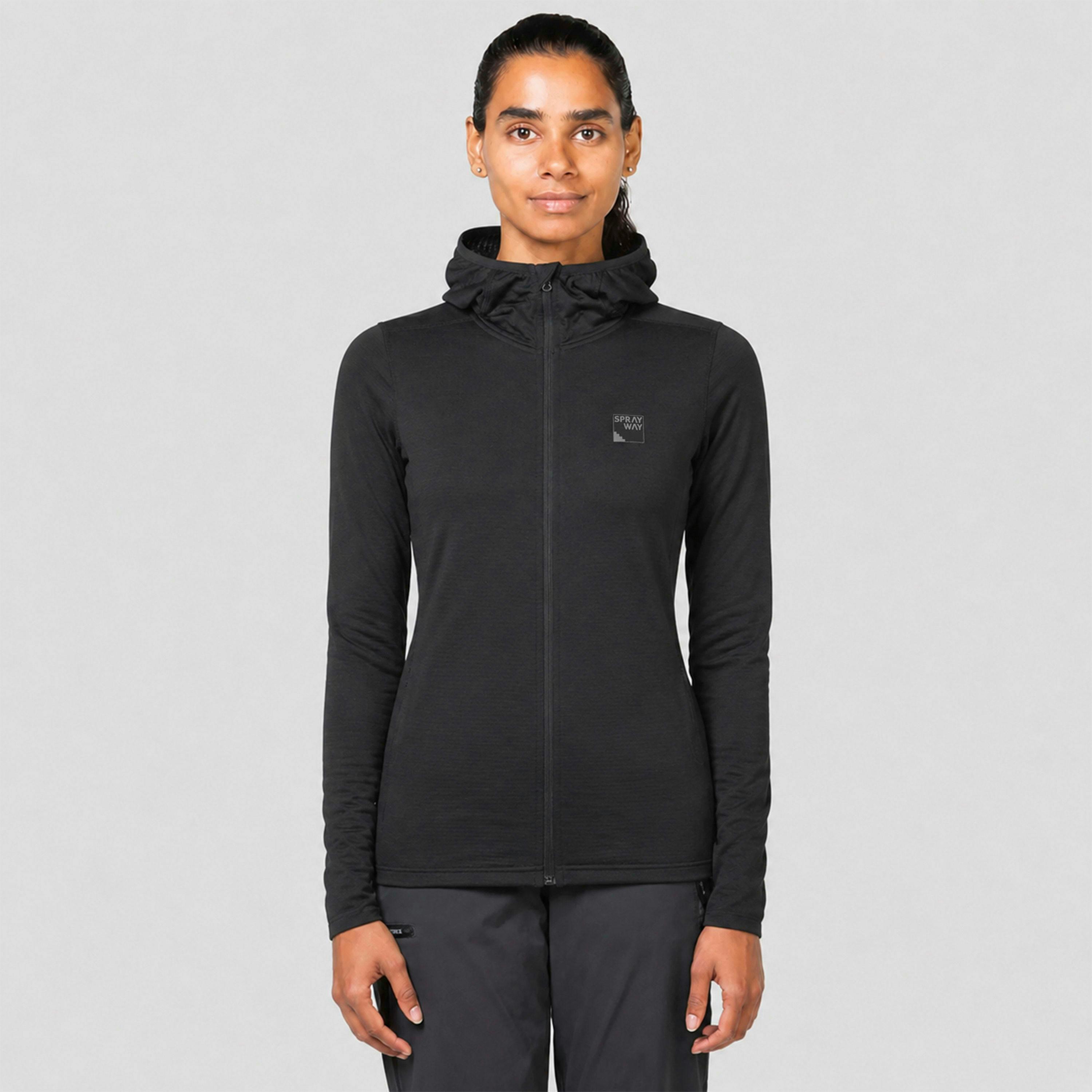 Ladies Soft Fleece Full Zip Hoody Top with Thumb Loops for Winter Hikes , view 3 of 5