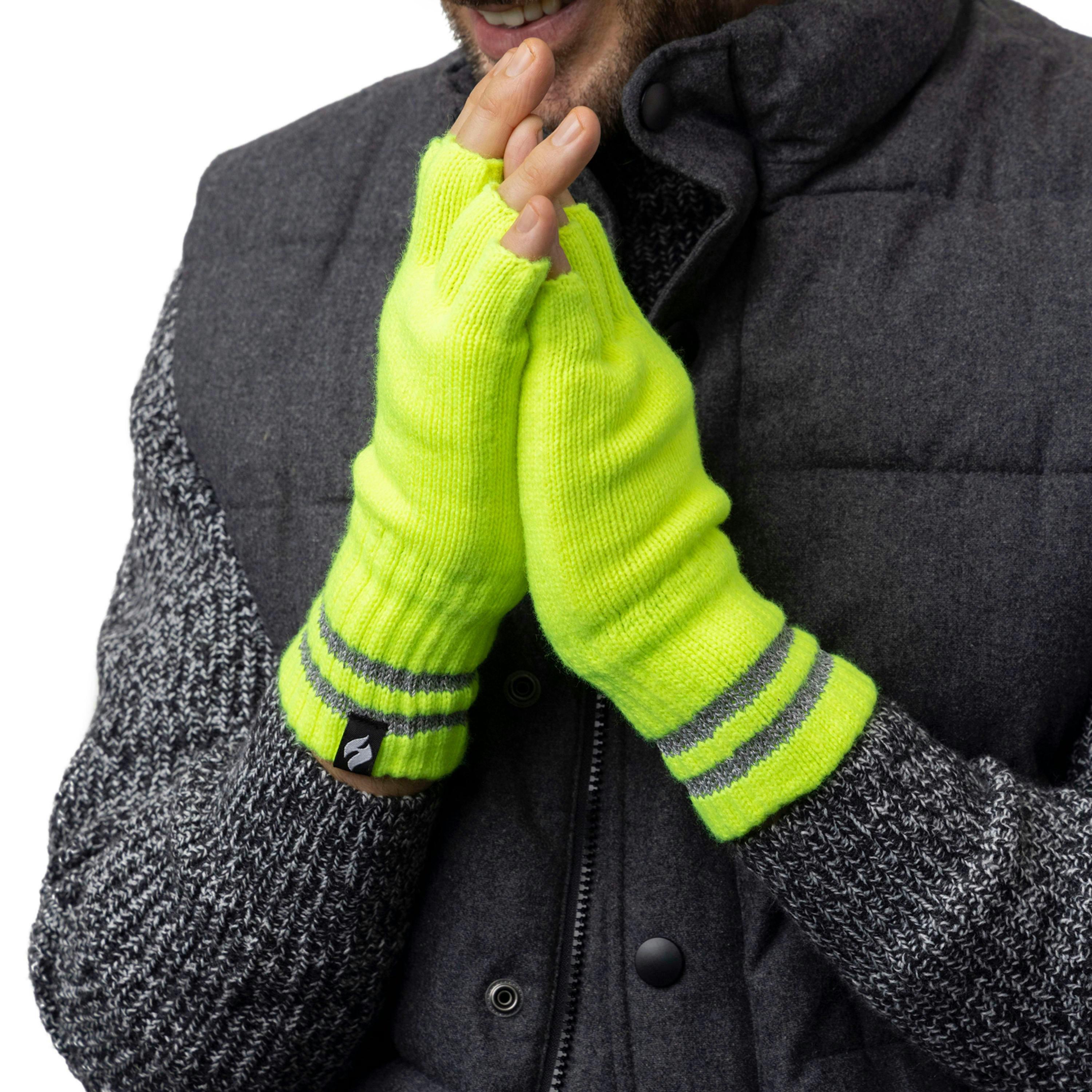 Mens Hi Vis Reflective Fleece Lined Thermal Winter Fingerless Gloves , view 3 of 5