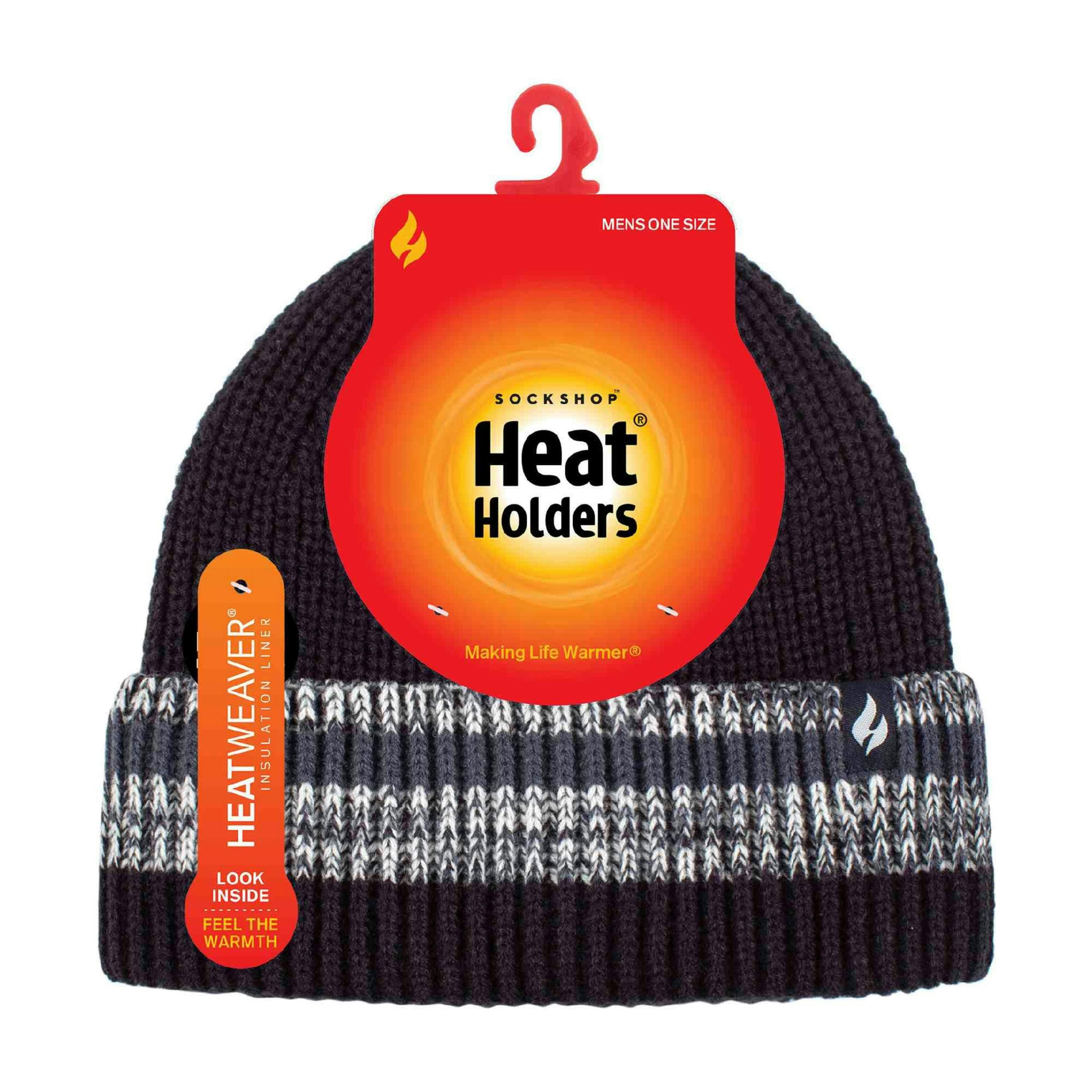 Mens Striped Turnover Cuff Knitted Thermal Beanie Hat for Winter , view 2 of 5
