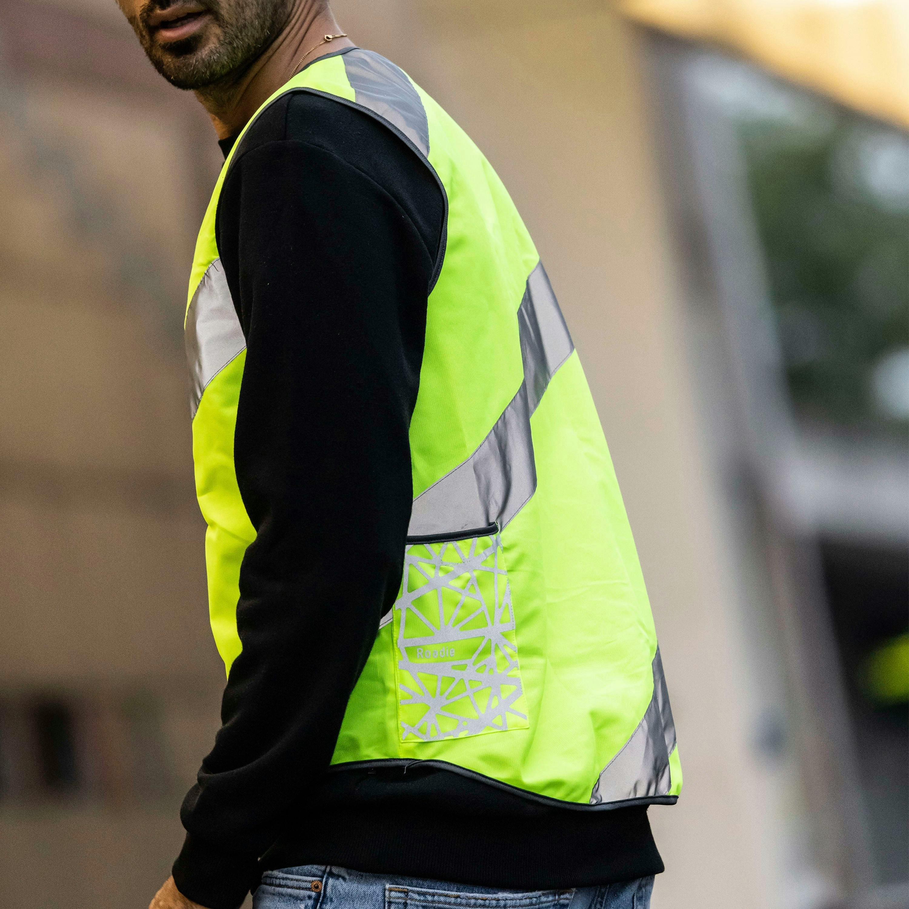 Mens Ladies Roadie Yellow Hi Vis Reflective Cycling Vest with Pockets , view 3 of 5