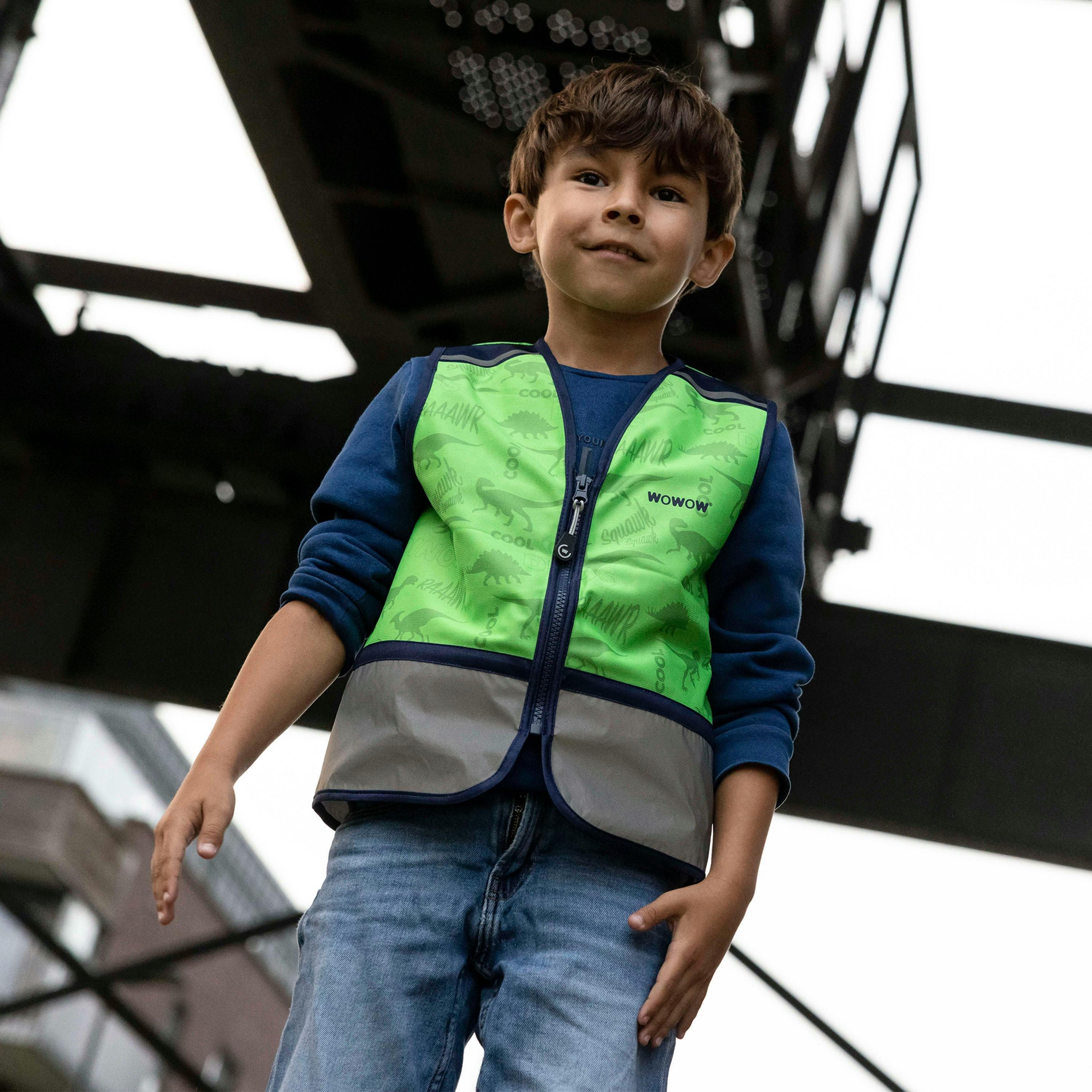 Kids Zippy Green Full Reflective Windproof Vest Breathable Gilet , view 3 of 5