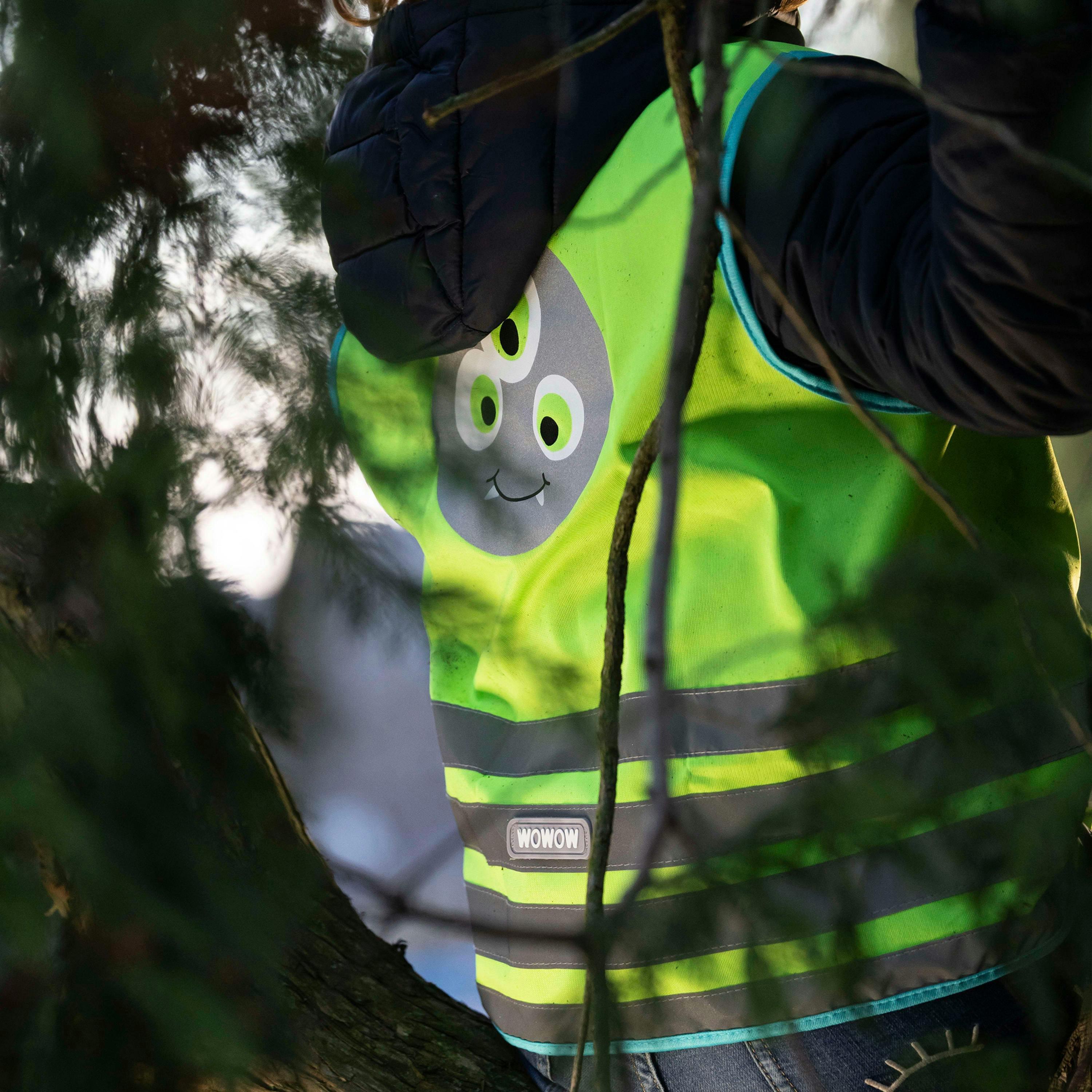 Kids Hi Vis Reflective Vest | Green Crazy Monster Outdoor Gilet , view 5 of 5