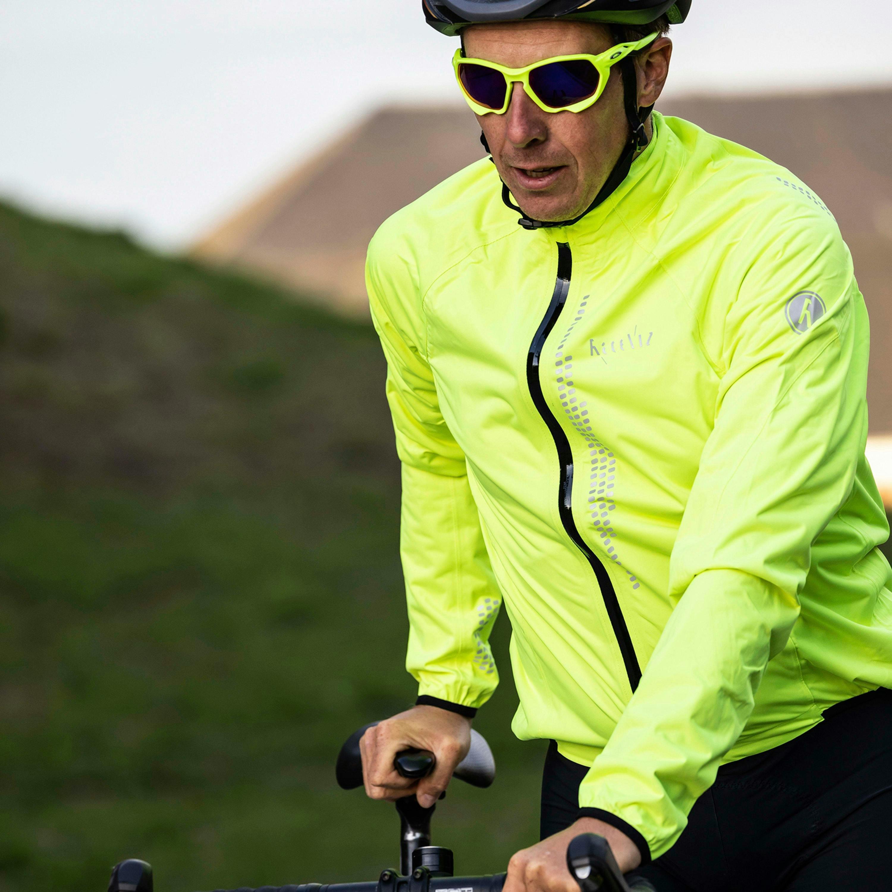 Mens Ladies Yellow Hi Vis Reflective Cycling Jacket with Extended Back , view 3 of 5