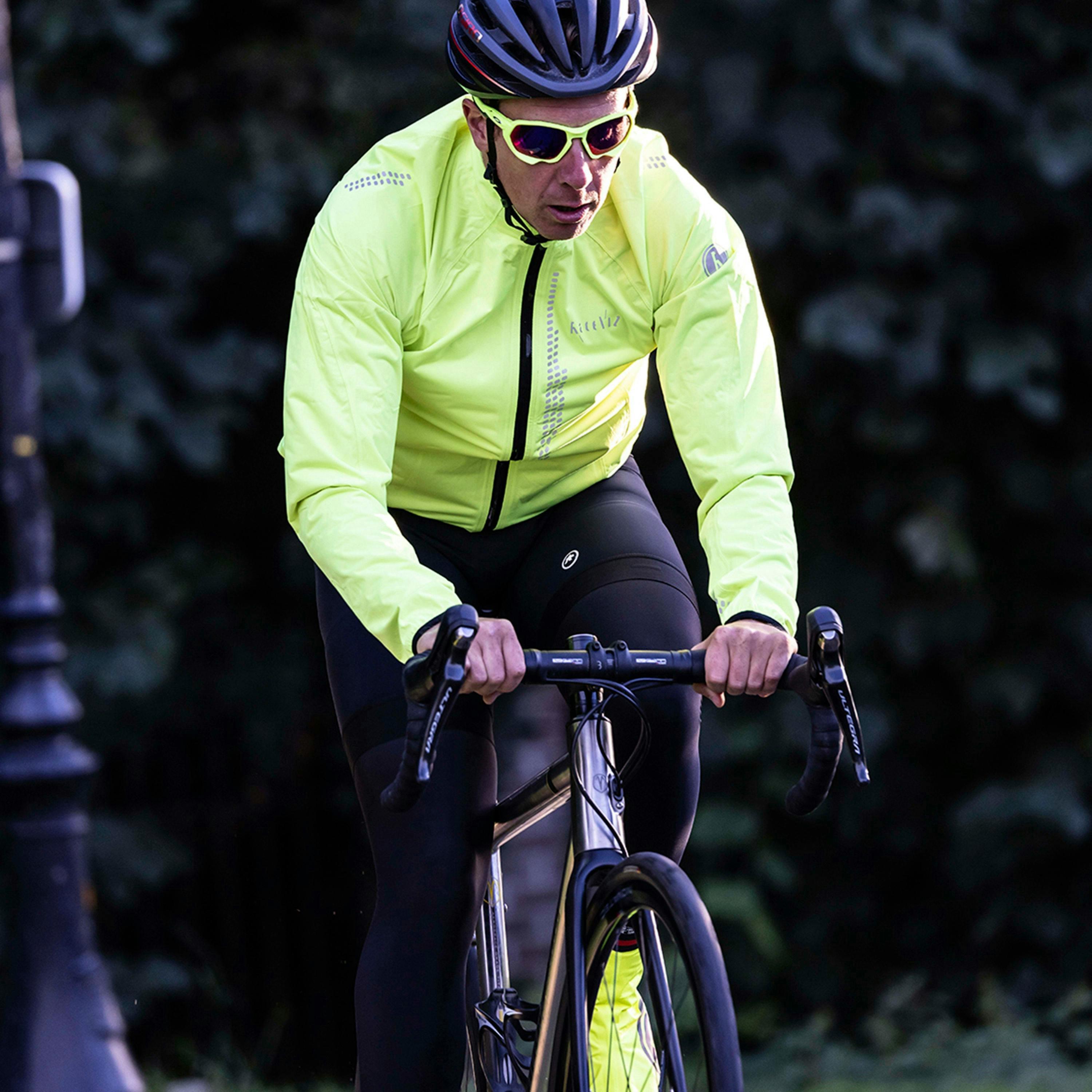 Mens Ladies Yellow Hi Vis Reflective Cycling Jacket with Extended Back , view 4 of 5