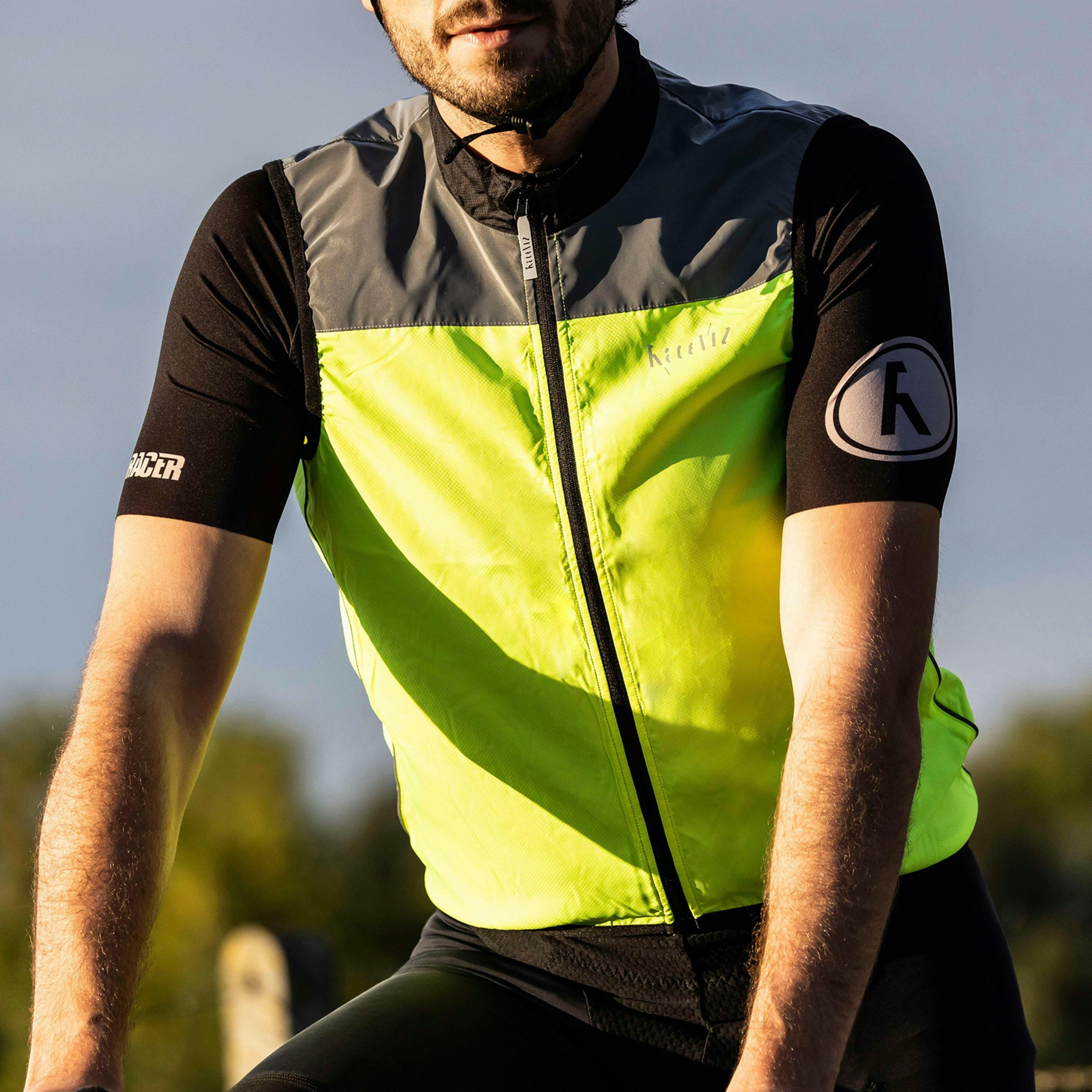 Yellow Hi Vis Windproof Cycling Jacket | Reflective Gilet with Extended Back , view 3 of 5