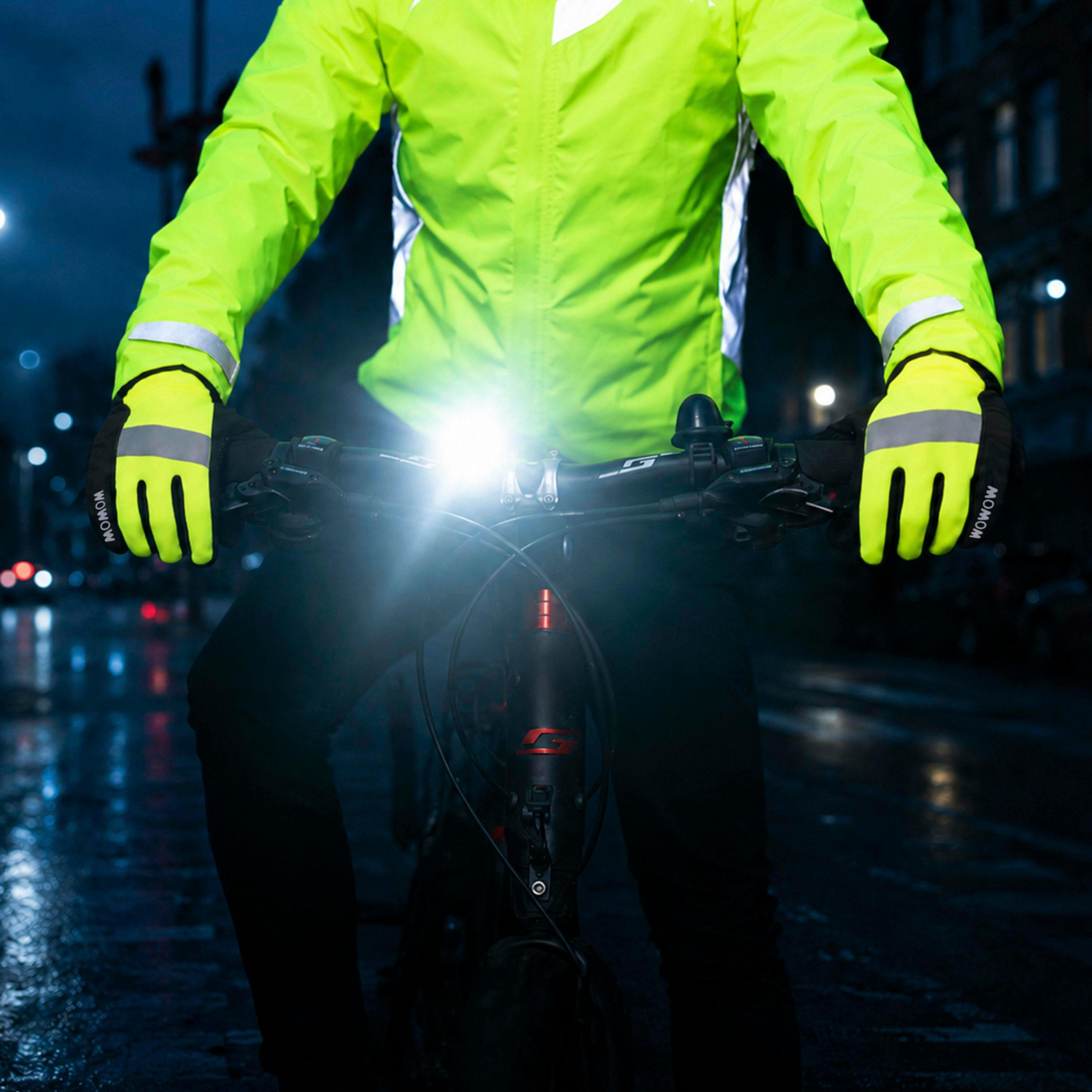 Mens Ladies Cycle Yellow Black Hi Vis Windproof Cycling Gloves with Touchscreen , view 4 of 5