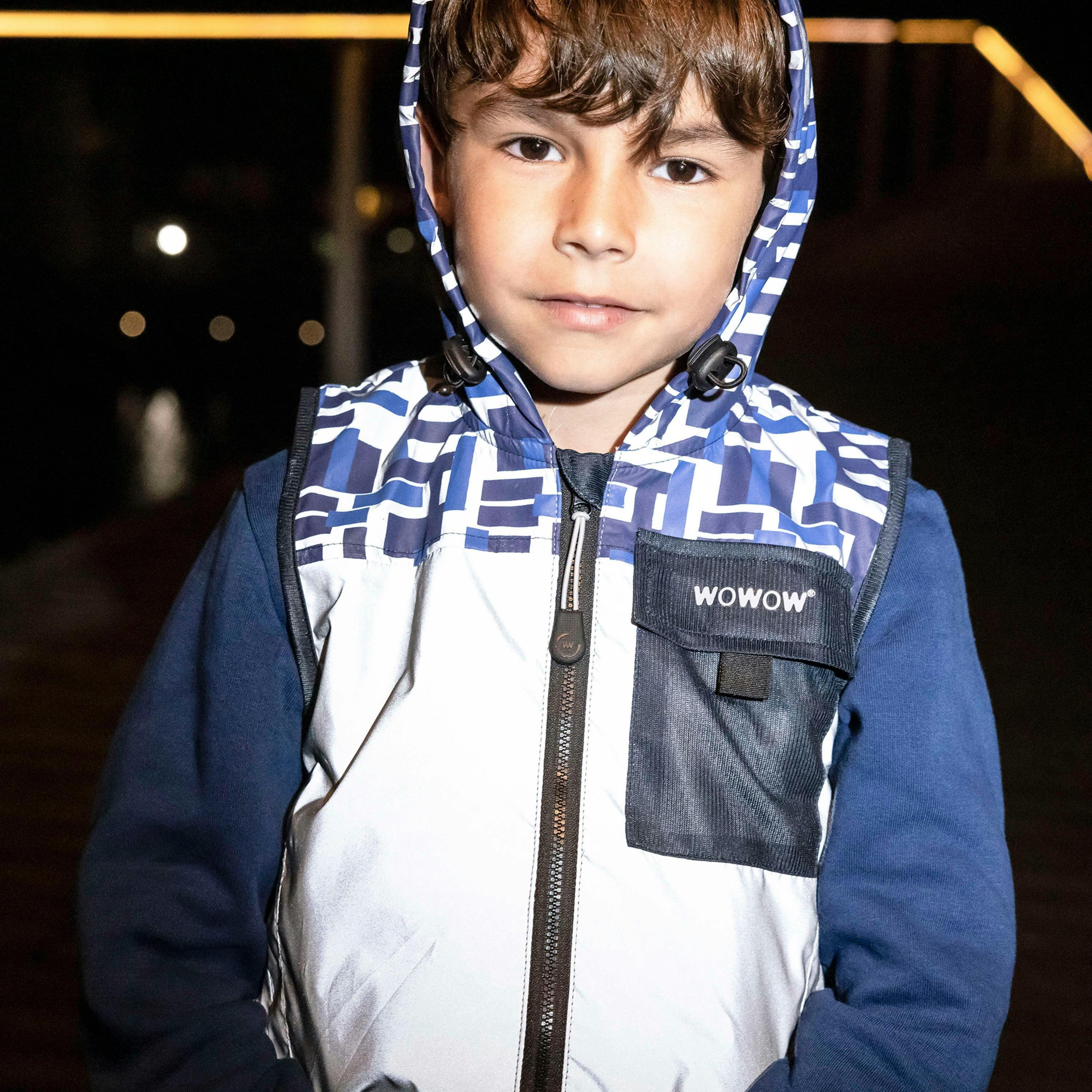 Boys Yoho Blue Hi Vis Reflective Zip Vest Hooded Kids Gilet , view 4 of 5