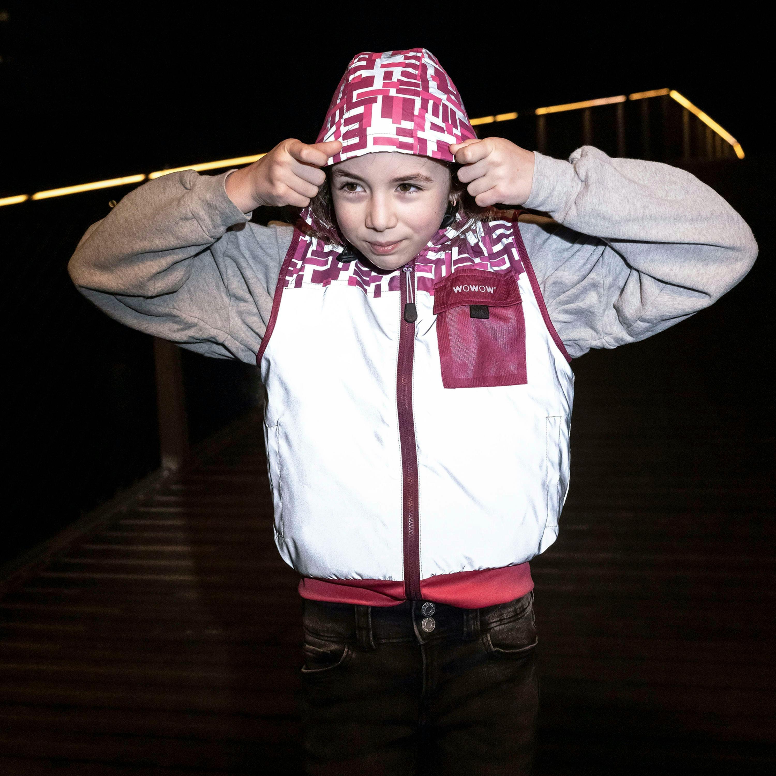Girls Yoho Pink Hi Vis Reflective Zip Vest Hooded Kids Gilet , view 4 of 5