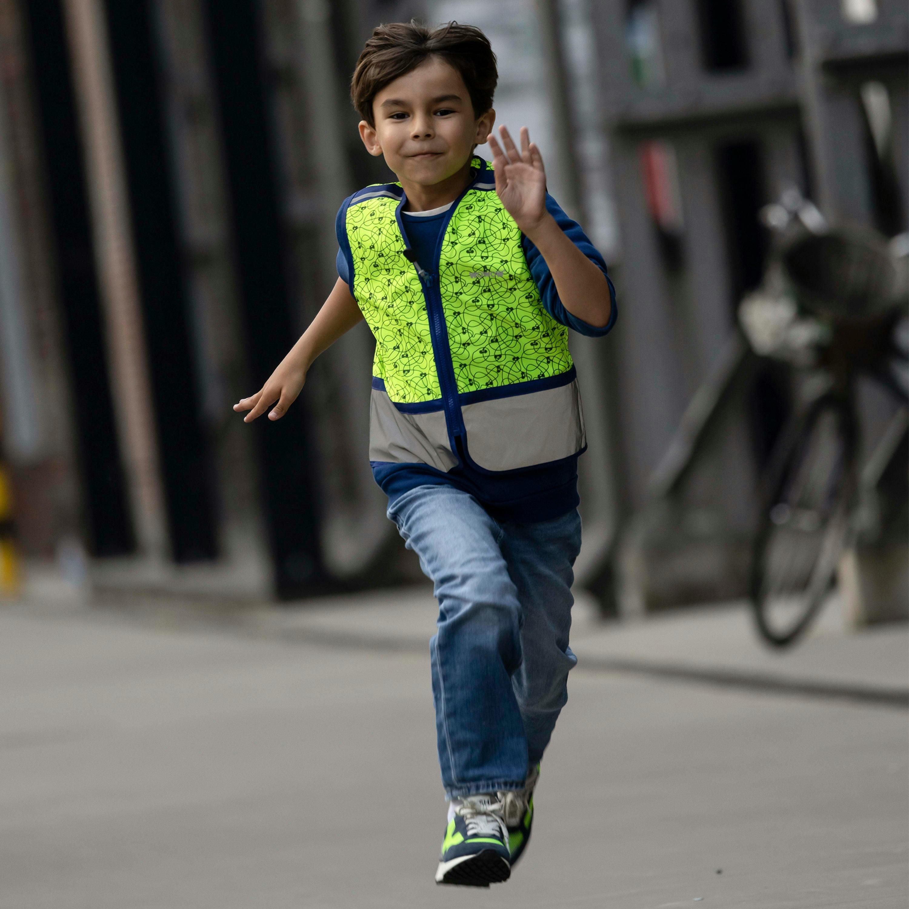Kids Zippy Yellow Full Reflective Windproof Vest Breathable Gilet , view 3 of 5