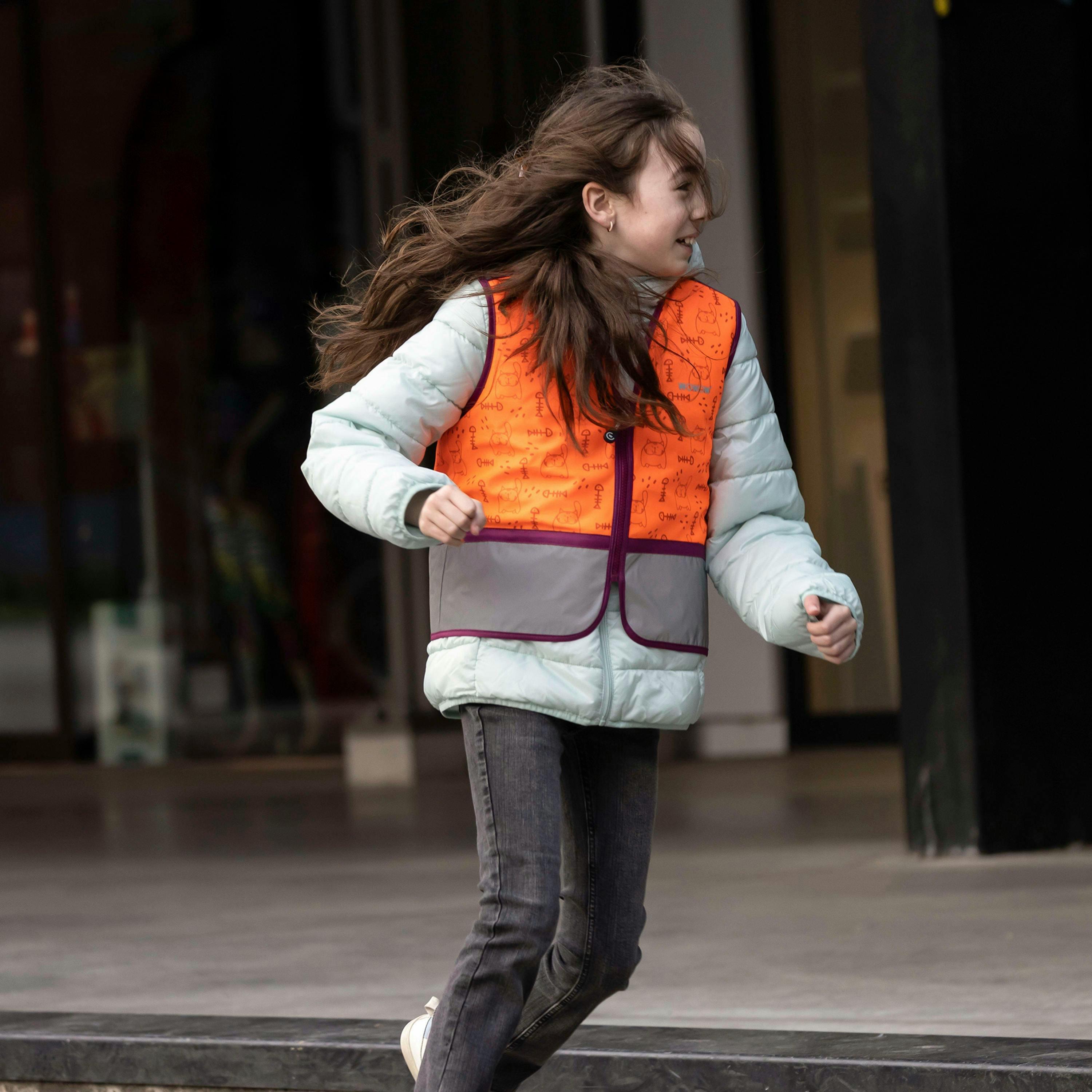 Kids Zippy Orange Full Reflective Windproof Vest Breathable Gilet , view 4 of 5