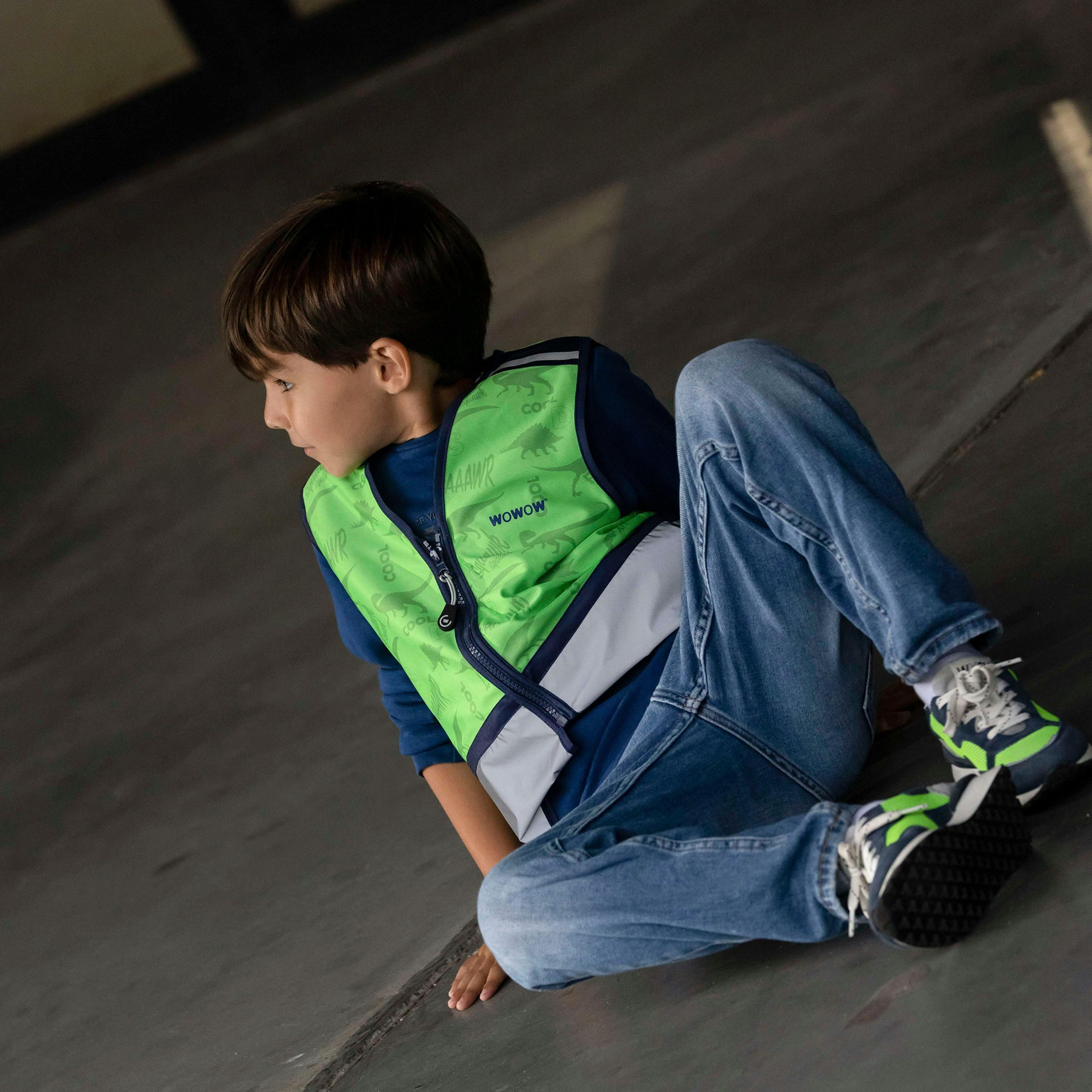 Kids Zippy Green Full Reflective Windproof Vest Breathable Gilet , view 5 of 5