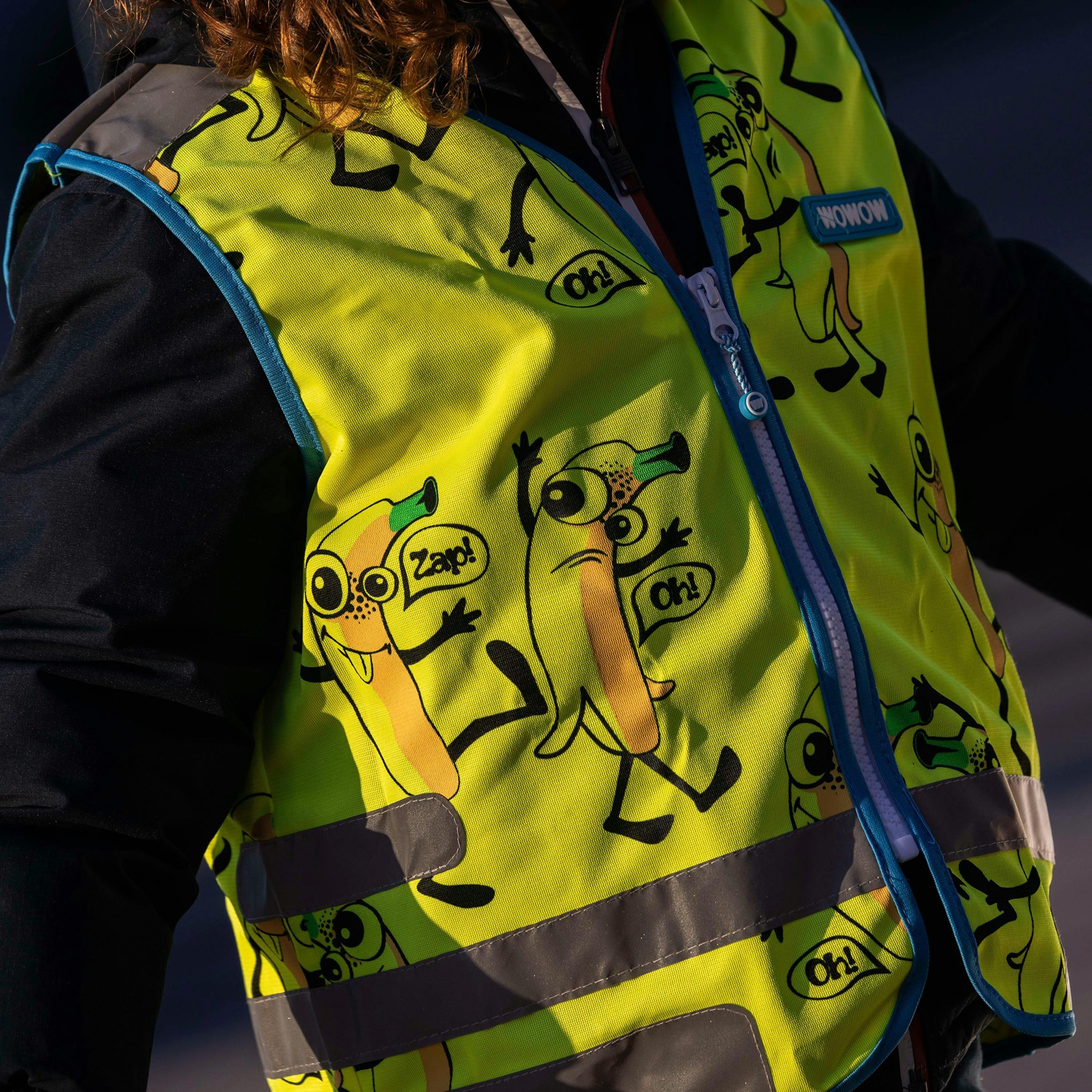 Yellow Hi Vis Reflective Vest for Kids | Comic Veggie School Outdoor Gilet , view 5 of 5