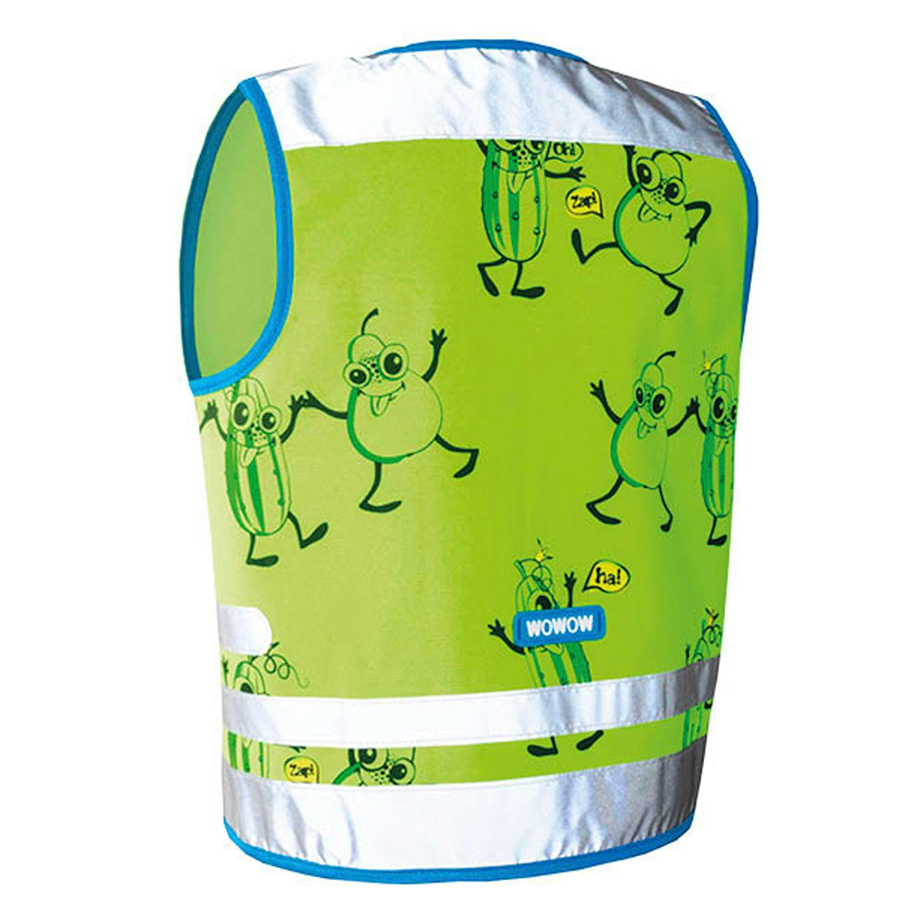 Green Hi Vis Reflective Vest for Kids | Comic Veggie School Outdoor Gilet , view 2 of 5