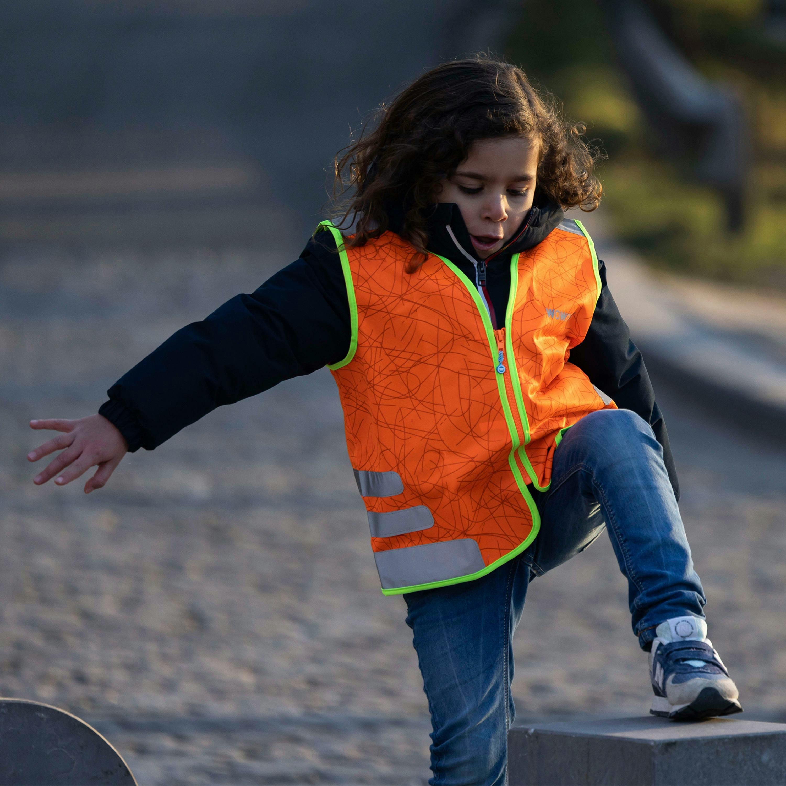 Nutty Orange Hi Vis Reflective Vest for Kids | School Outdoor Gilet with Pockets , view 3 of 5