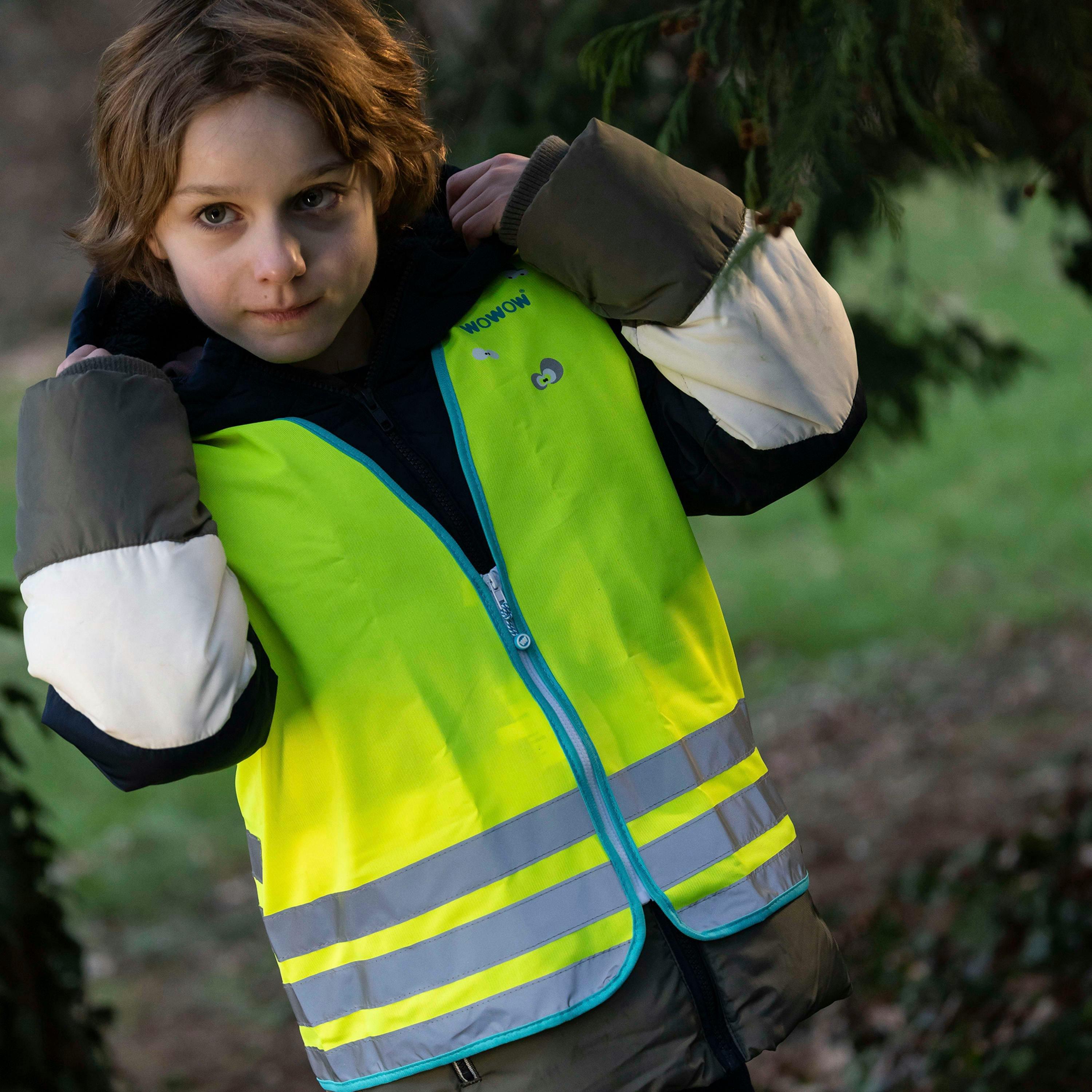 Kids Hi Vis Reflective Vest | Green Crazy Monster Outdoor Gilet , view 3 of 5