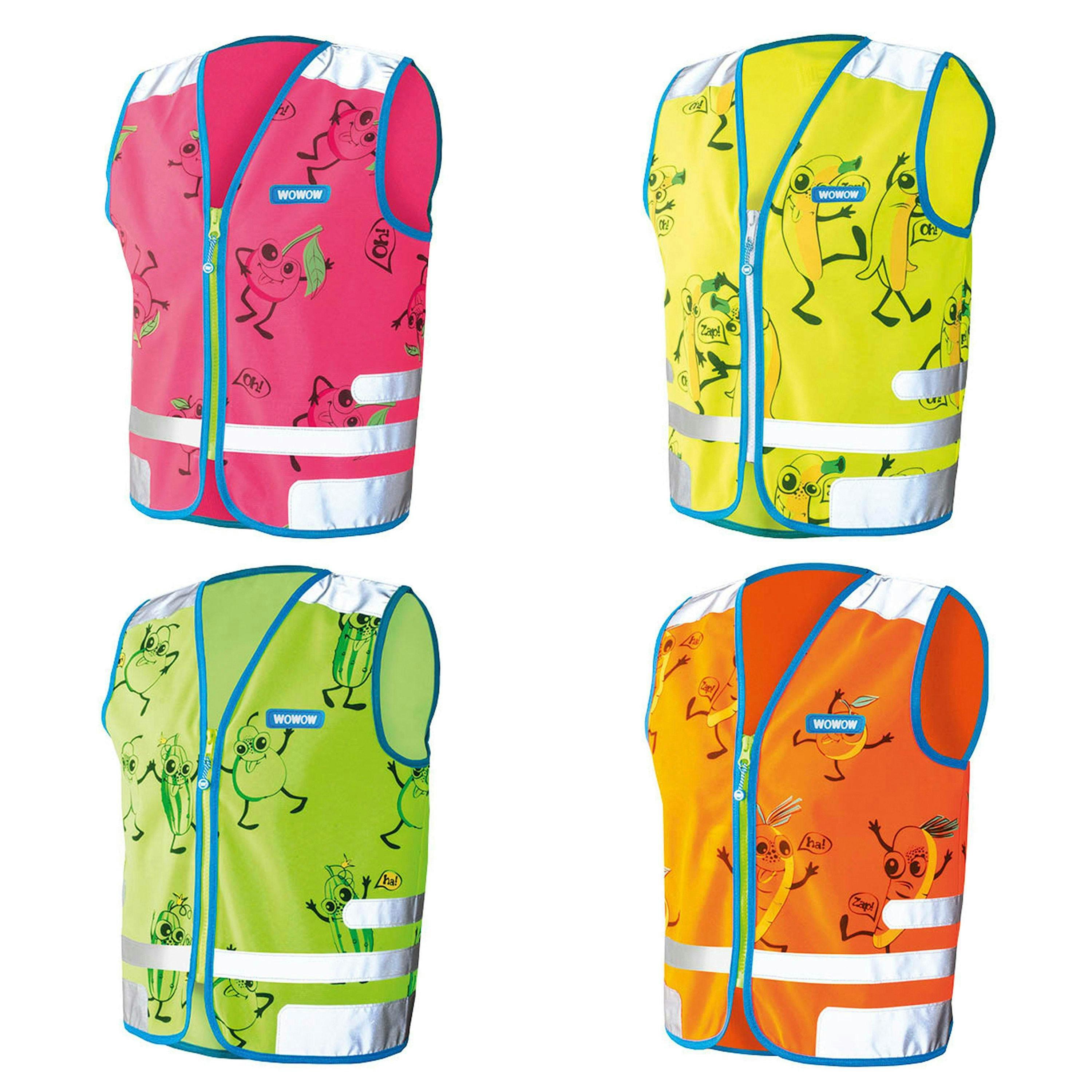 4 Pack Hi Vis Kids Vests Comic Veggie Yellow Orange Pink Green School Gilet , view 2 of 5