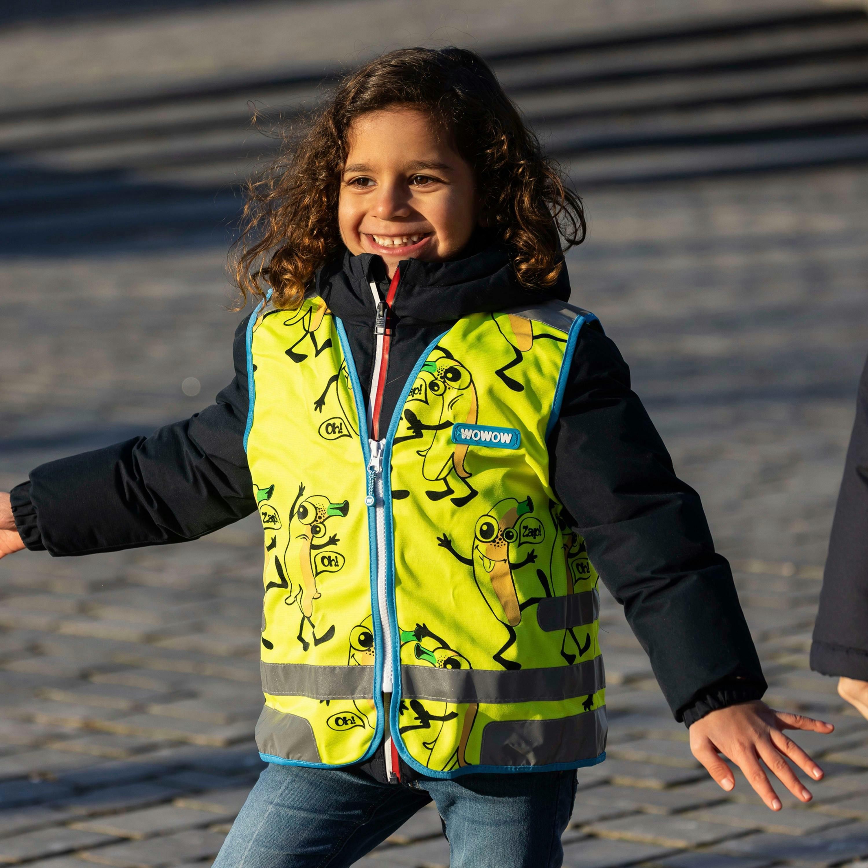 4 Pack Hi Vis Kids Vests Comic Veggie Yellow Orange Pink Green School Gilet , view 4 of 5
