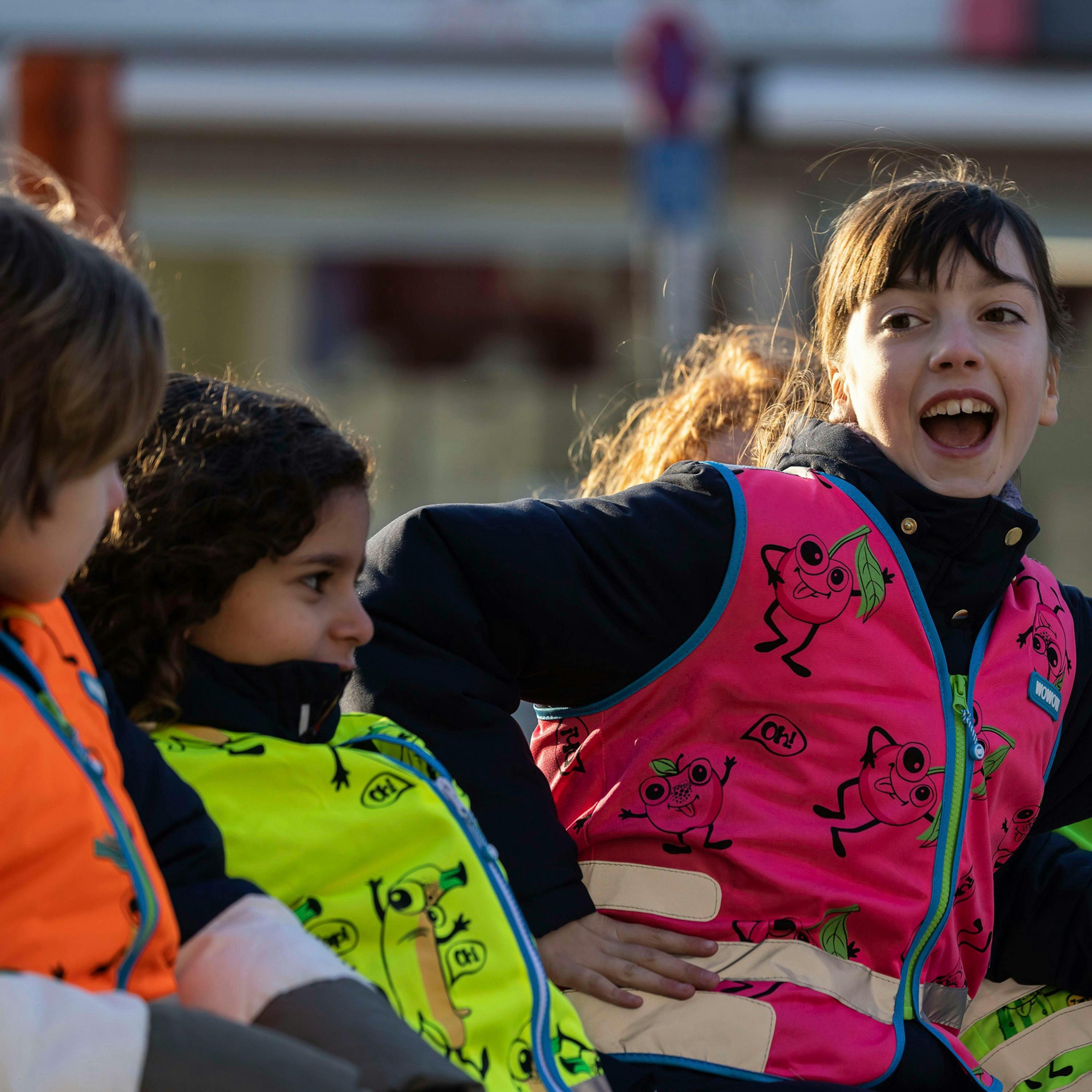 4 Pack Hi Vis Kids Vests Comic Veggie Yellow Orange Pink Green School Gilet , view 5 of 5