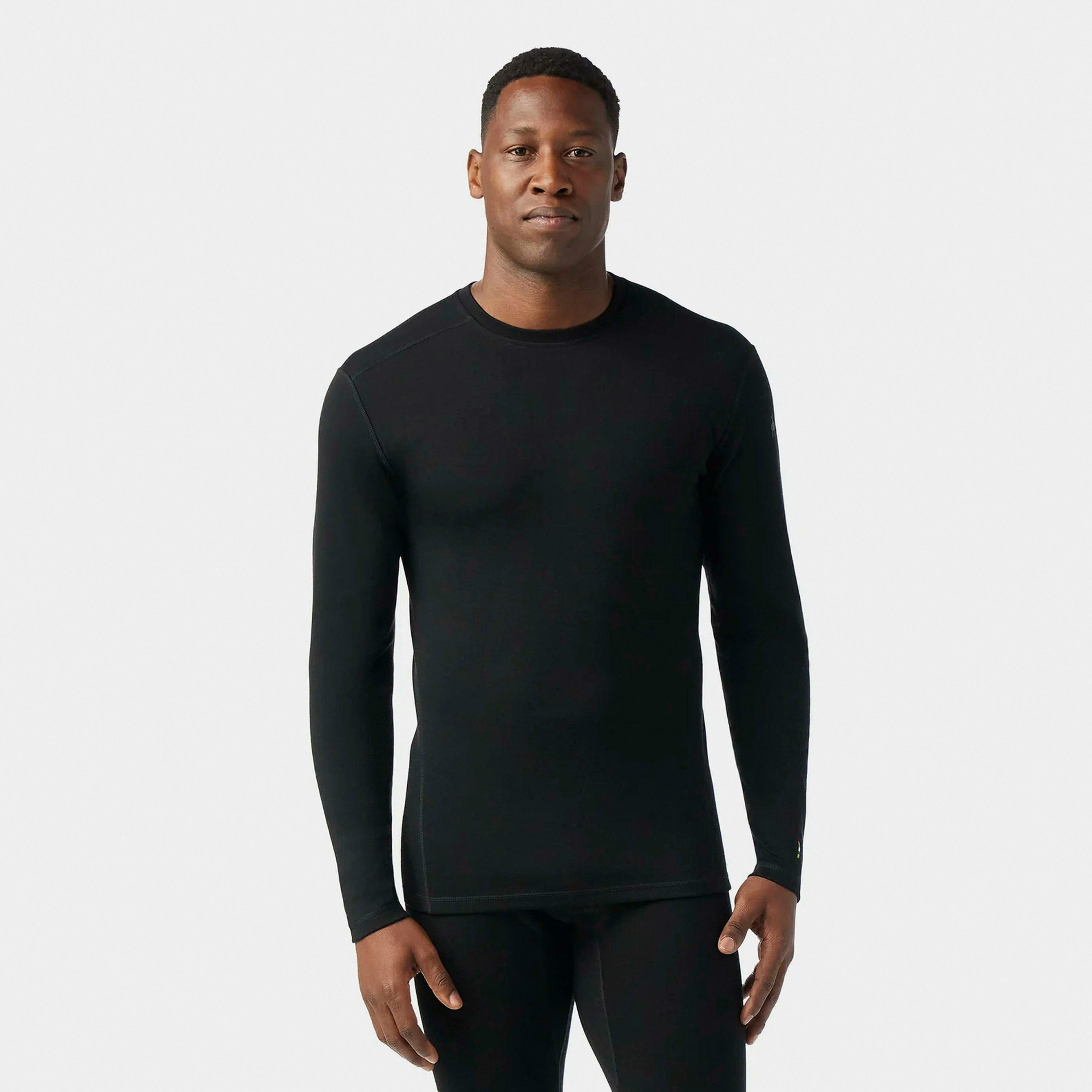 Mens Classic Thermal Merino Base Layer Crew Long Sleeve Top Black , view 3 of 4
