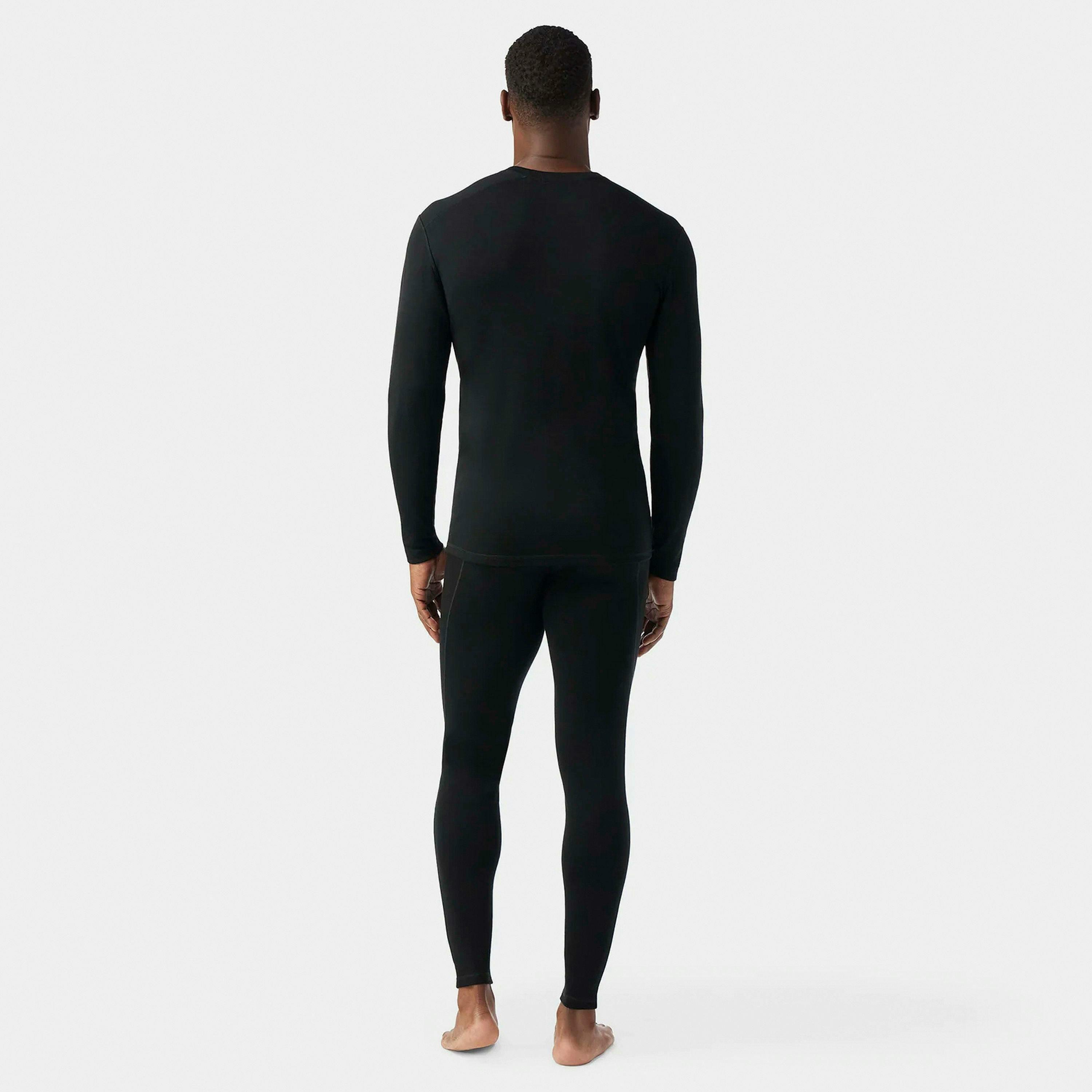 Mens Classic Thermal Merino Base Layer Crew Long Sleeve Top Black , view 4 of 4
