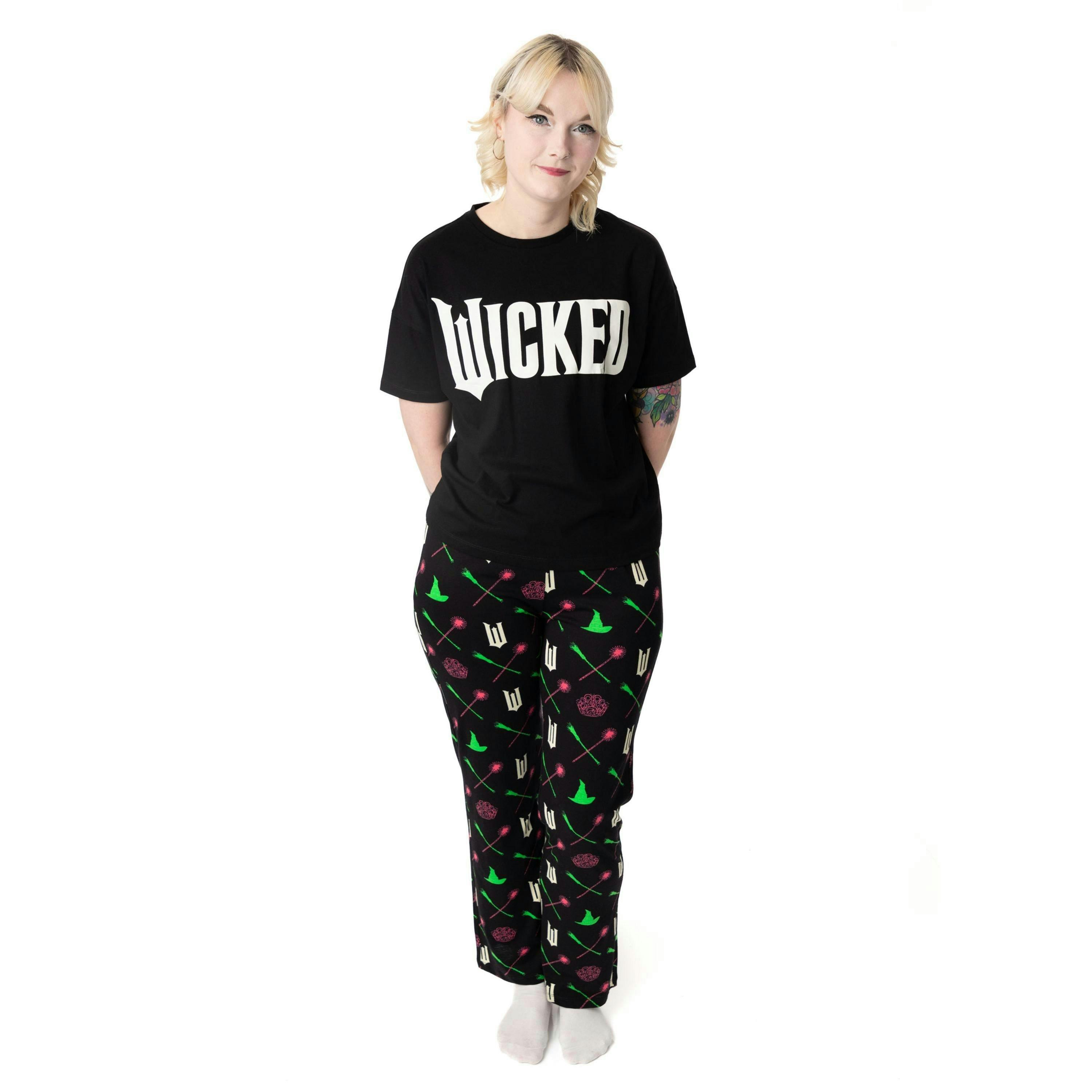Wicked Womens Black Logo Short Sleeve Long Leg Pyjama Set by Vanilla Underground , view 1 of 1