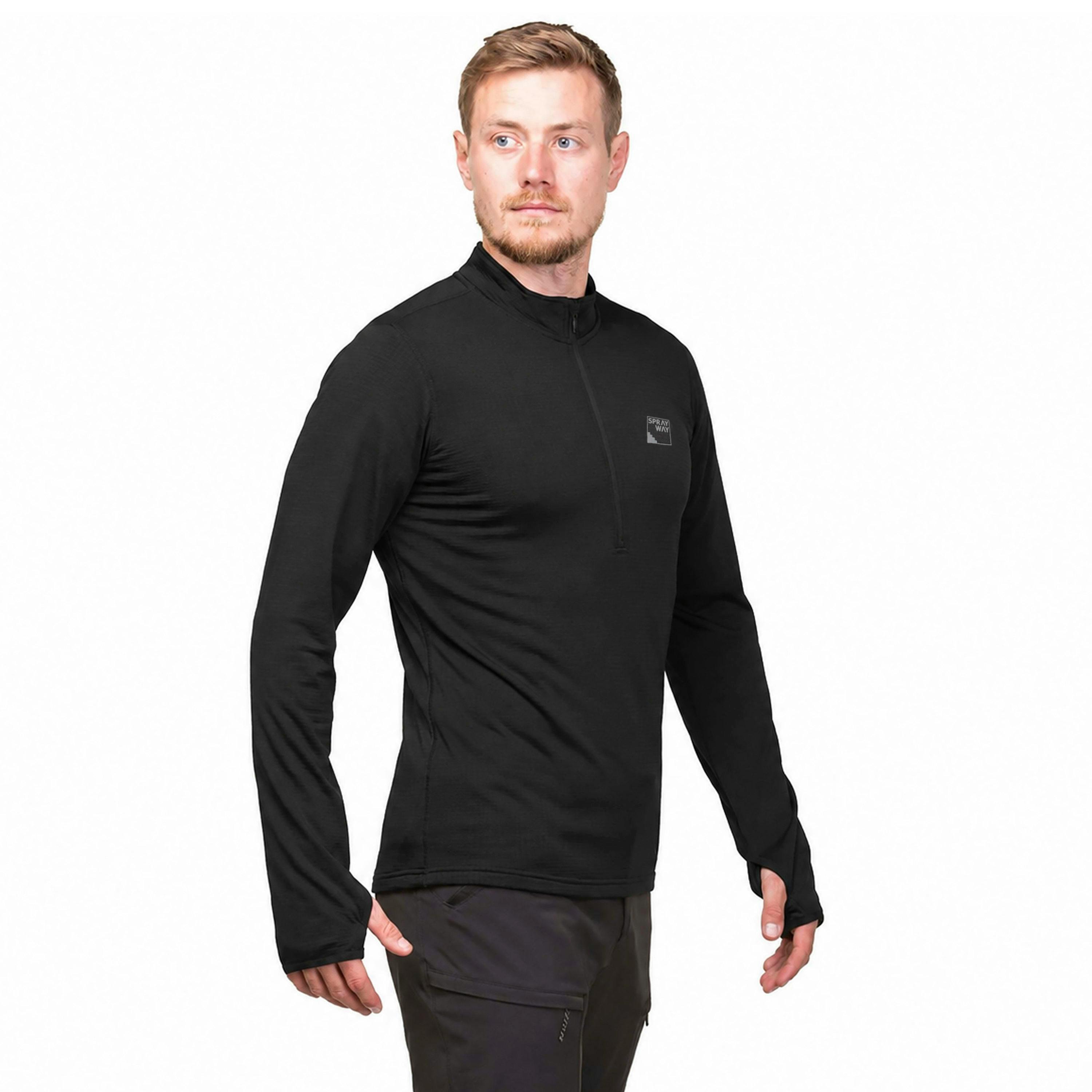 Mens Long Sleeve Fleece Half Zip Top with Thumb Loops for Hiking Outdoors , view 4 of 5