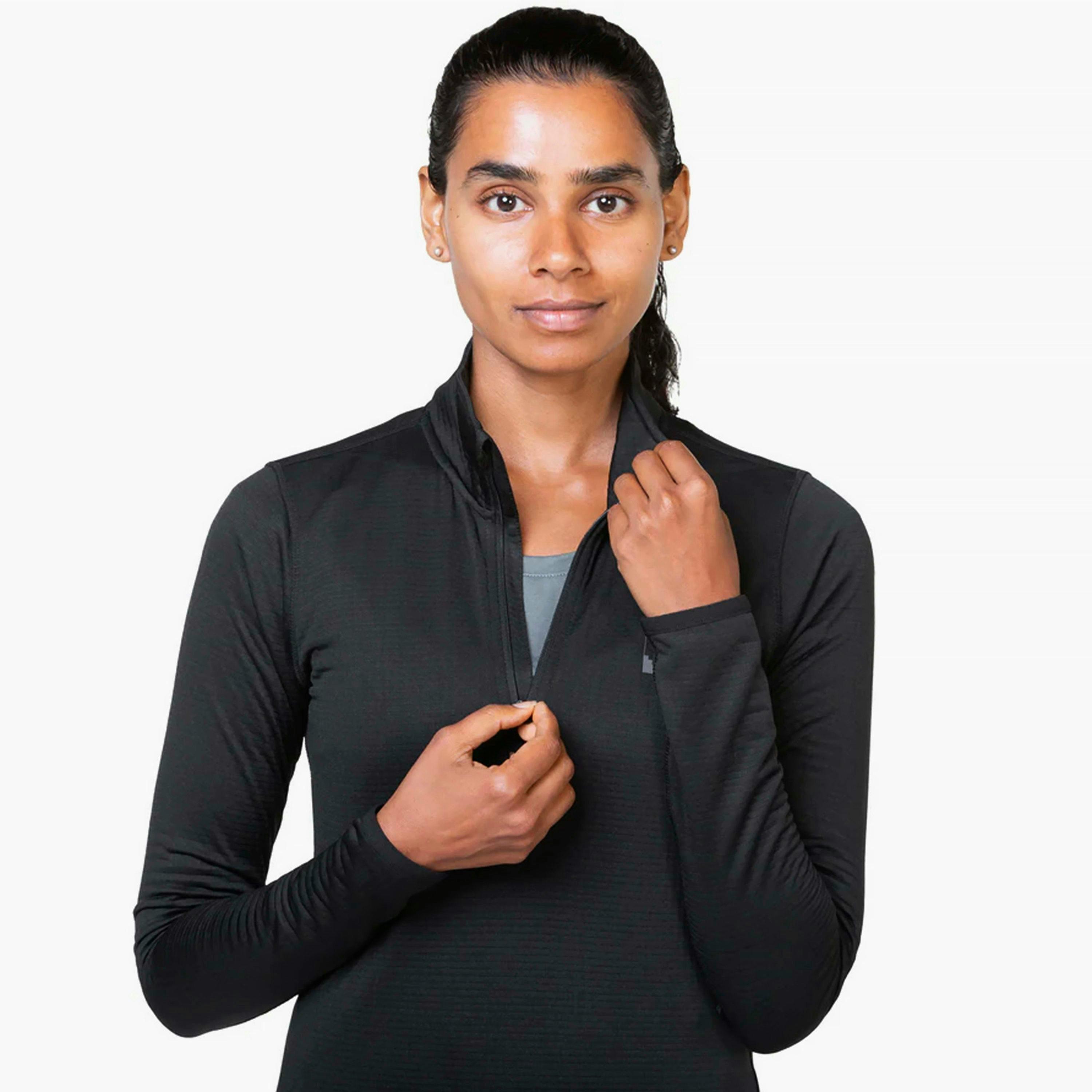Ladies Fleece Half Zip Top with Thumb Loops Winter Hiking Wear , view 4 of 5