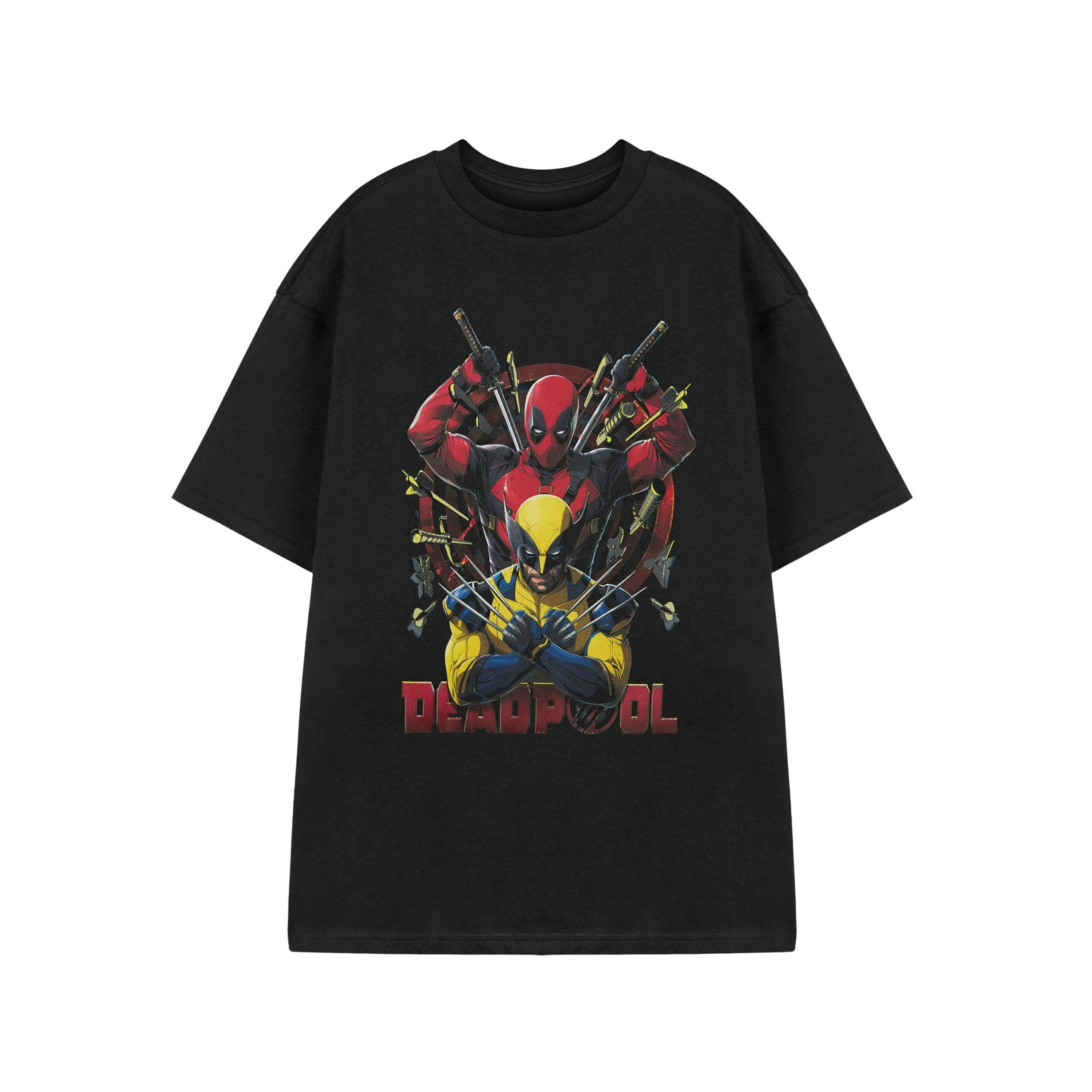 Marvel Deadpool Mens Black Deadpool & Wolverine Knives Short Sleeved T-Shirt by Vanilla Underground , view 1 of 1