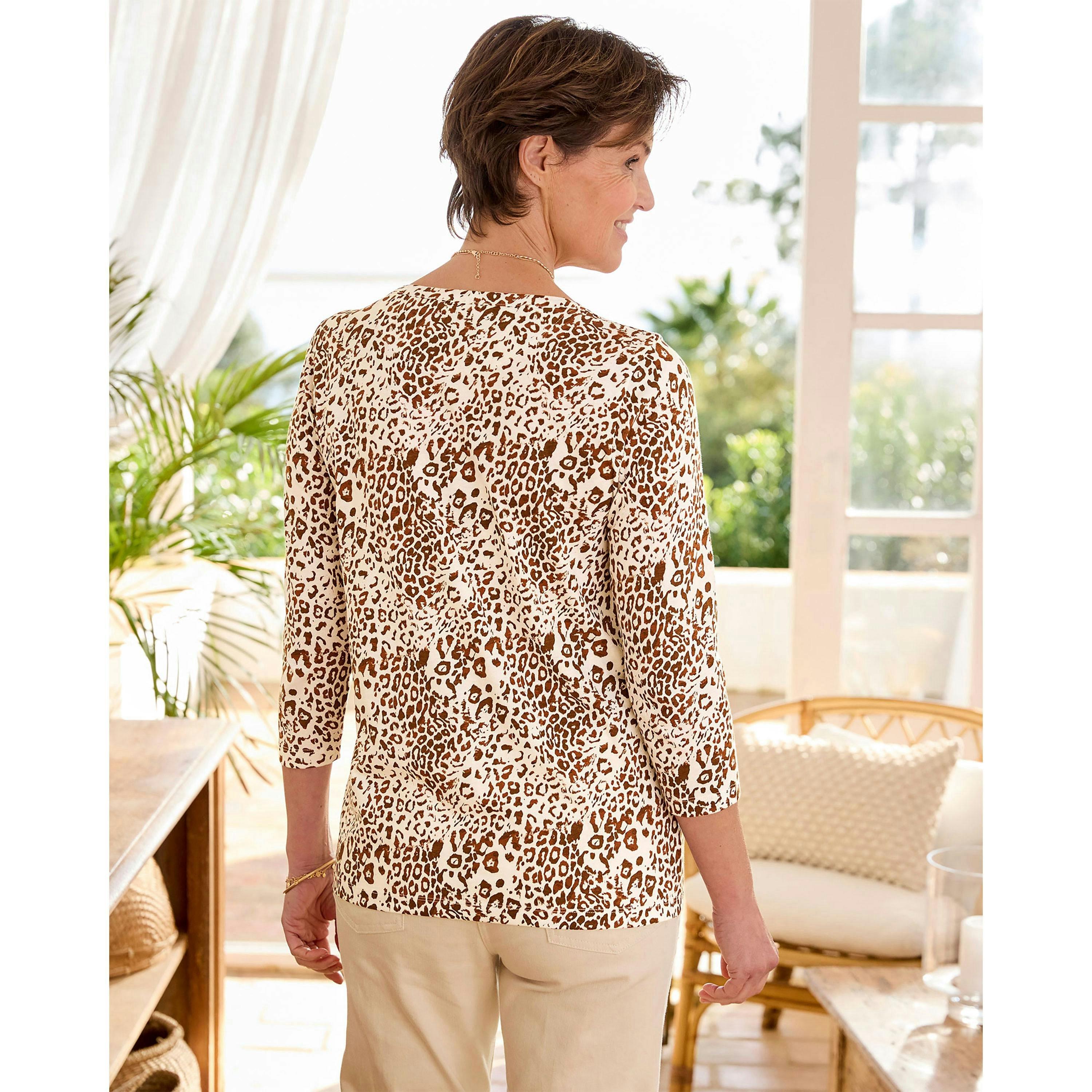 Cotton Traders 3/4 Sleeve Boat Neck Printed Top , view 2 of 3