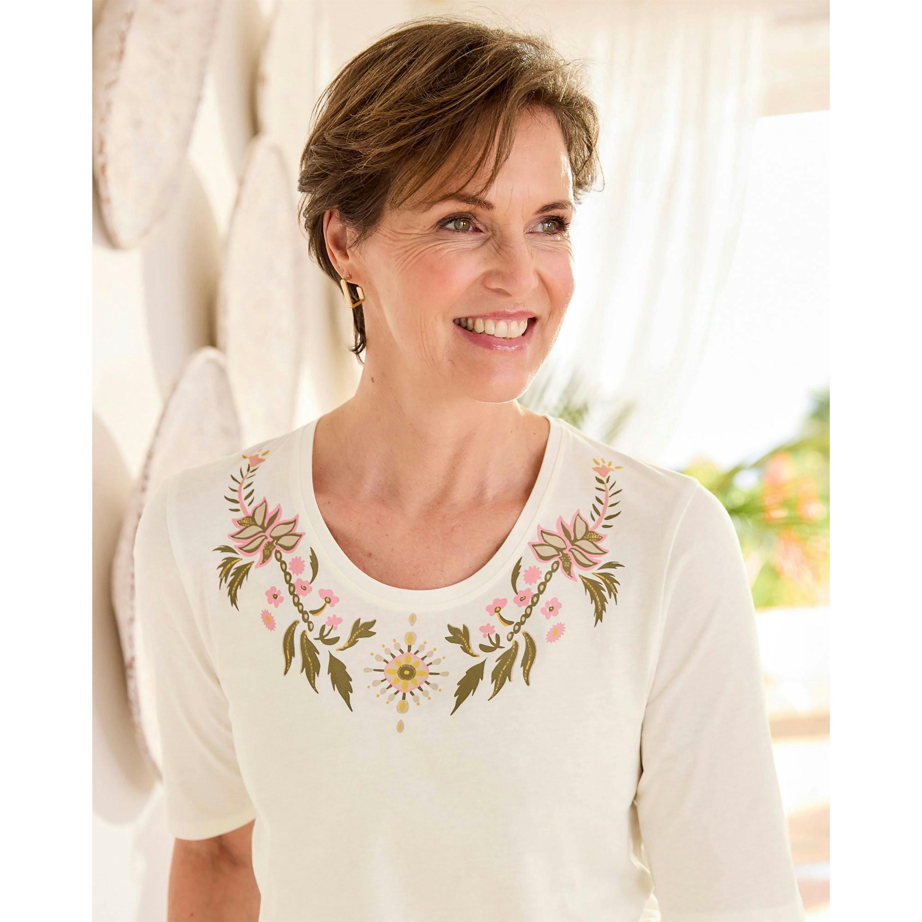 Cotton Traders 1/2 Sleeve Printed Scoop Neck Top , view 2 of 2