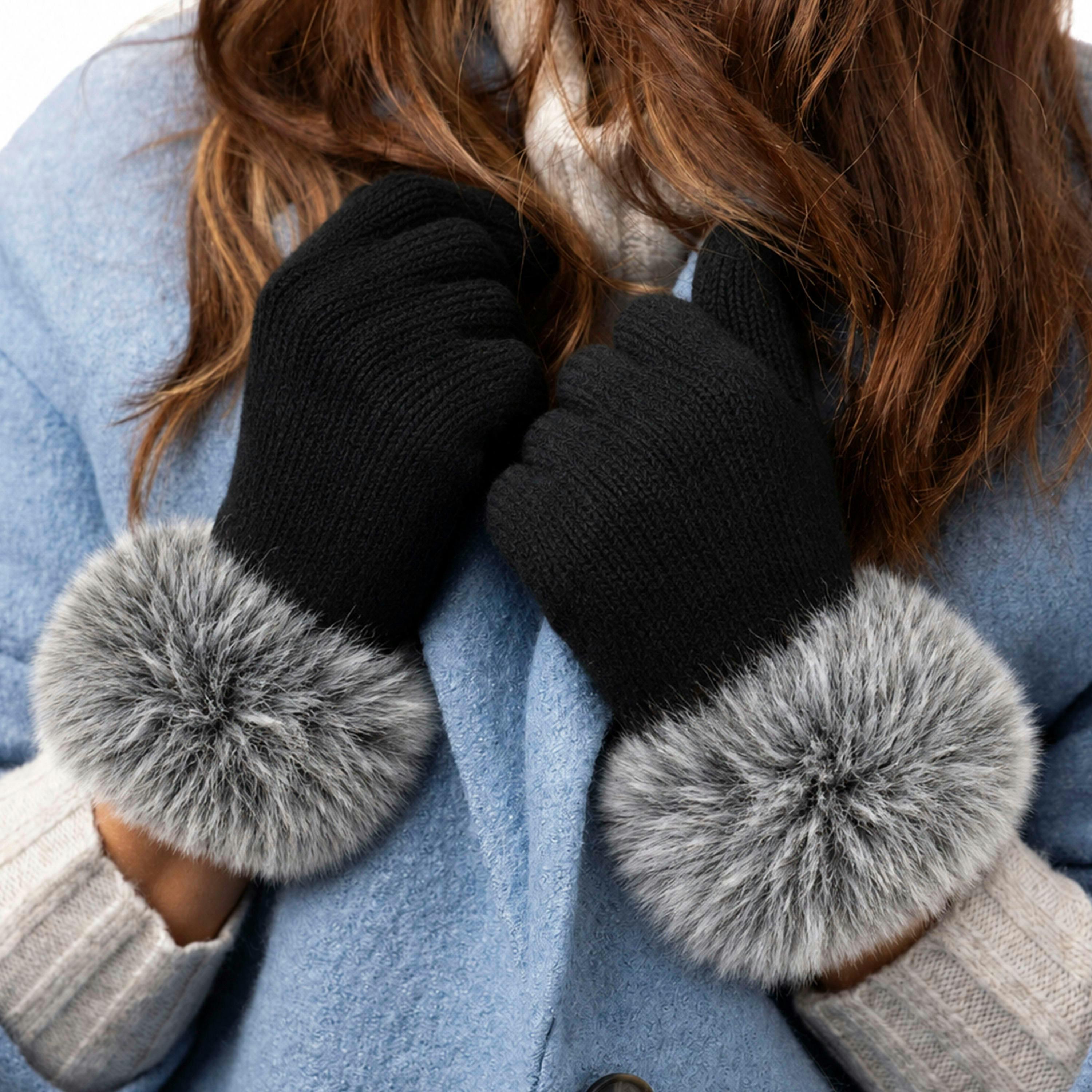 Ladies Hollis Faux Fur Gloves Warm Winter Cosy Lined Gloves , view 4 of 5