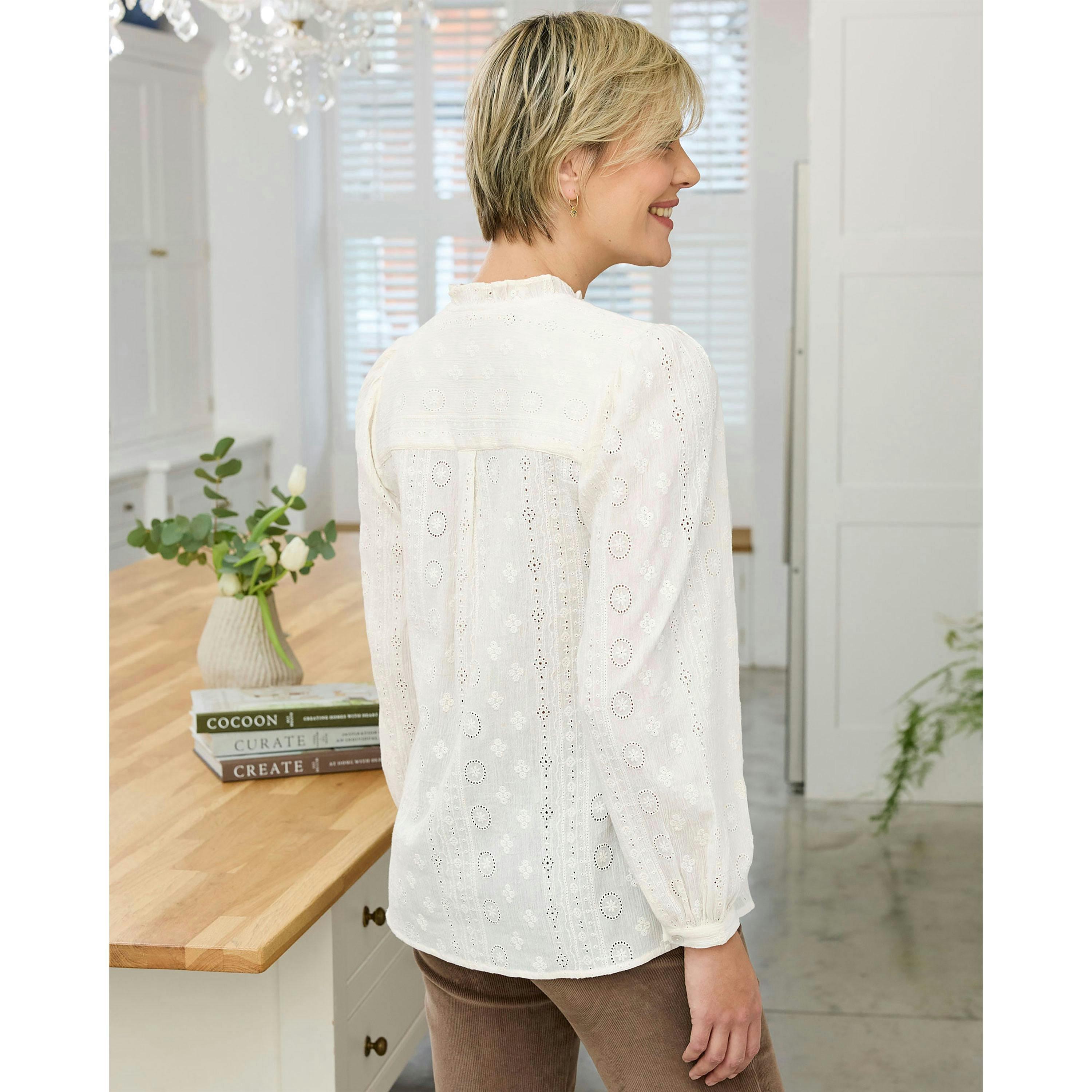 Cotton Traders Frill Neck Broiderie Blouse , view 2 of 3