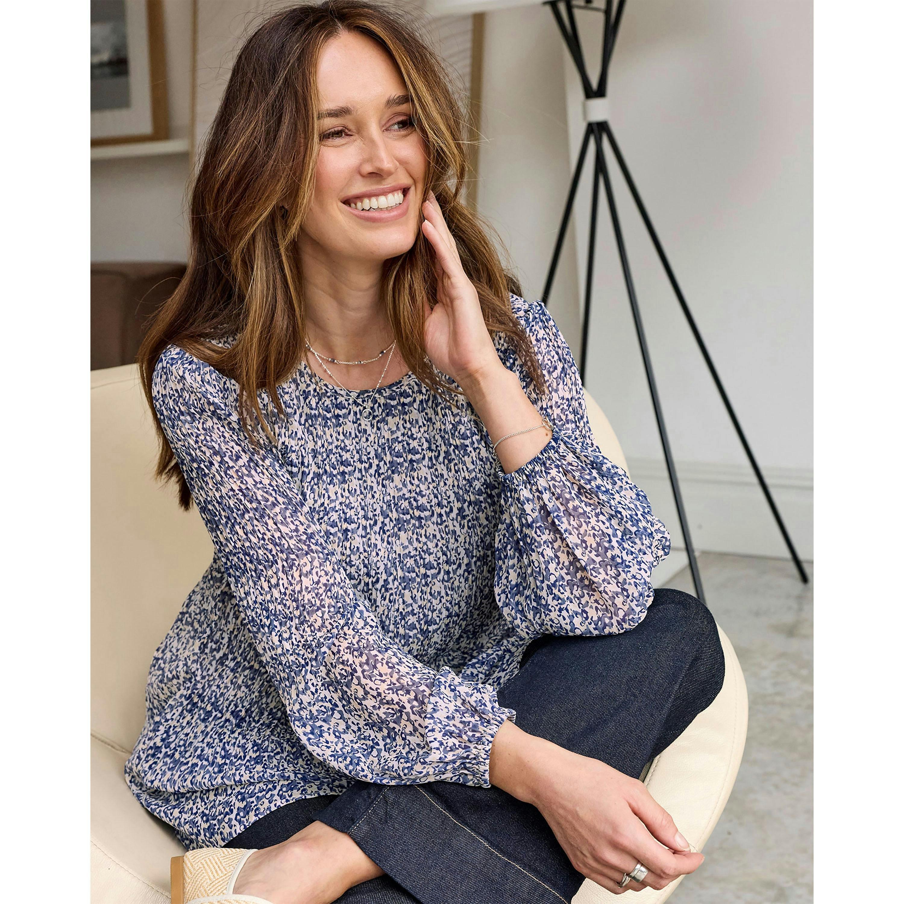 Cotton Traders Print Pleated Chiffon Blouse , view 3 of 3