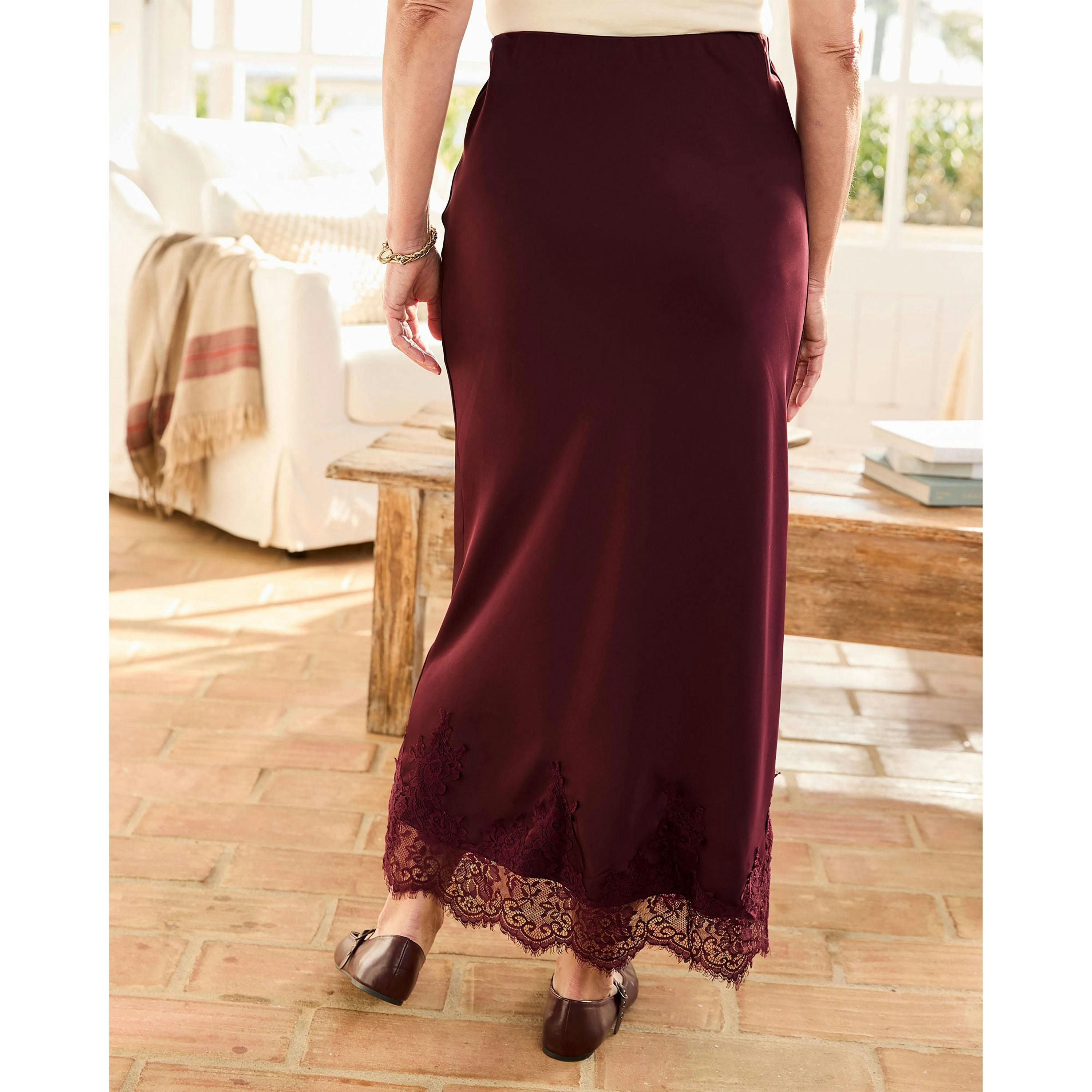 Cotton Traders Lace Trim Satin Skirt , view 2 of 3