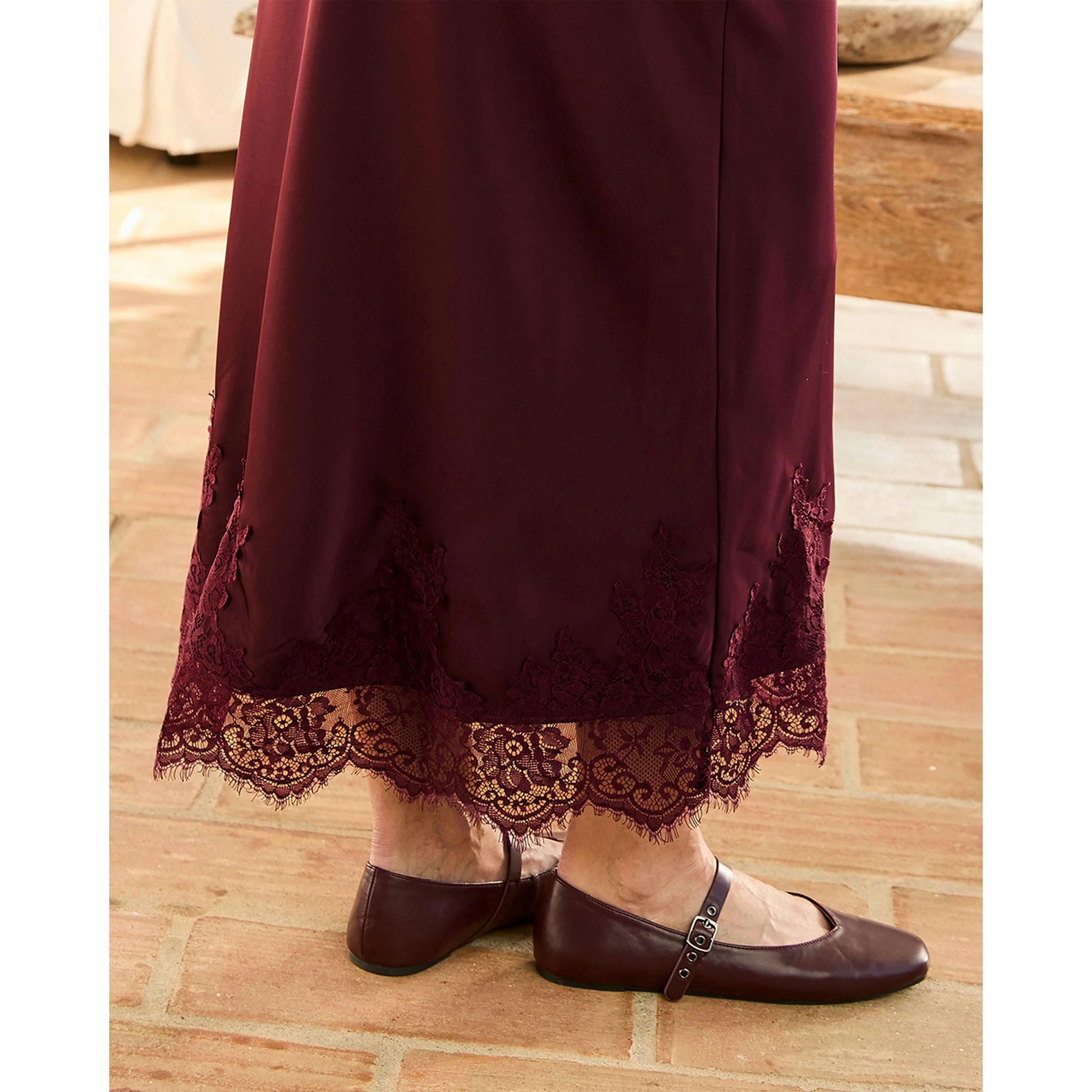 Cotton Traders Lace Trim Satin Skirt , view 3 of 3