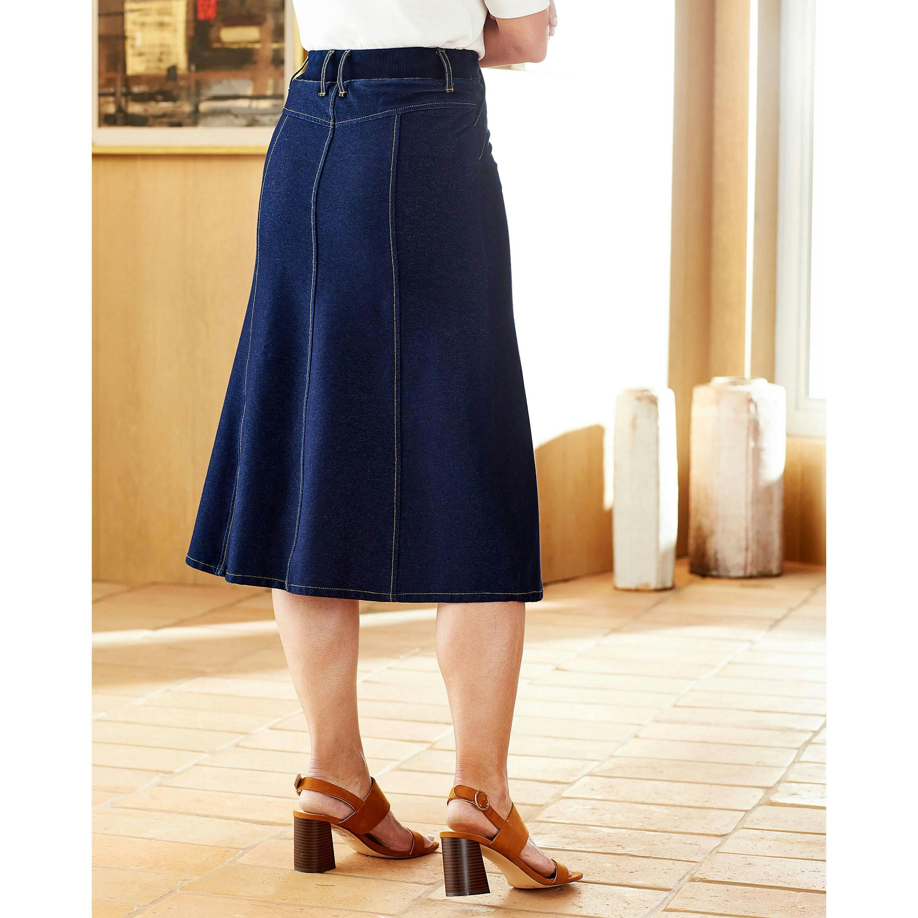 Cotton Traders Jersey Denim Pull-On Midi Skirt , view 2 of 3