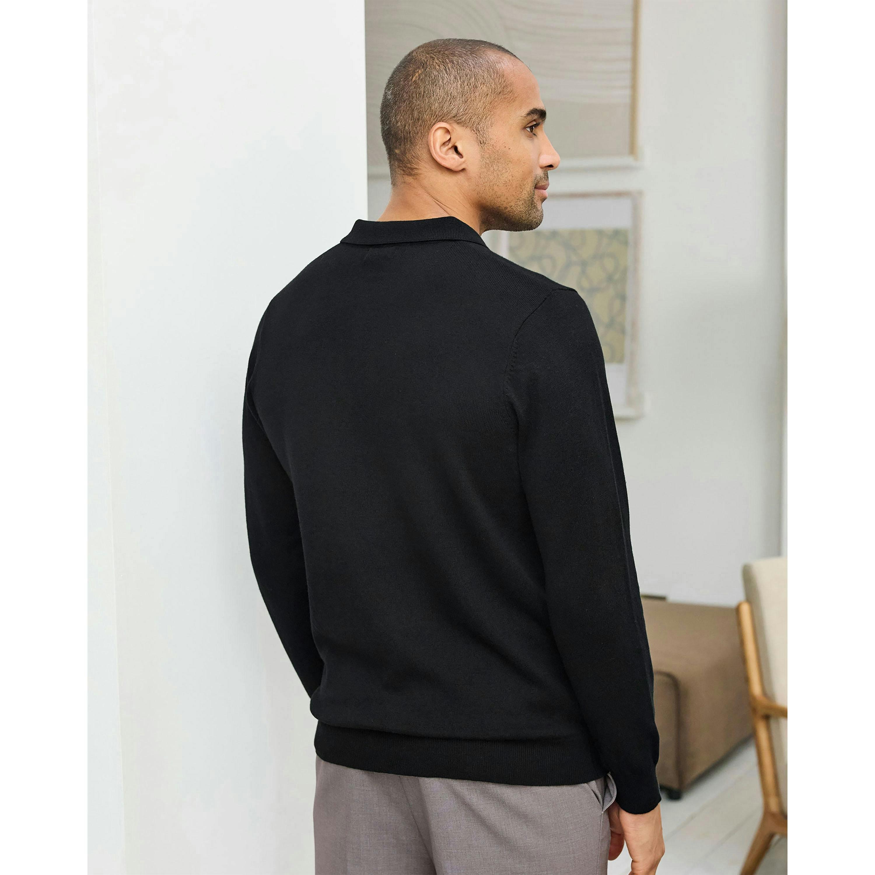 Cotton Traders Luxury Merino Long Sleeve Polo Shirt , view 2 of 3