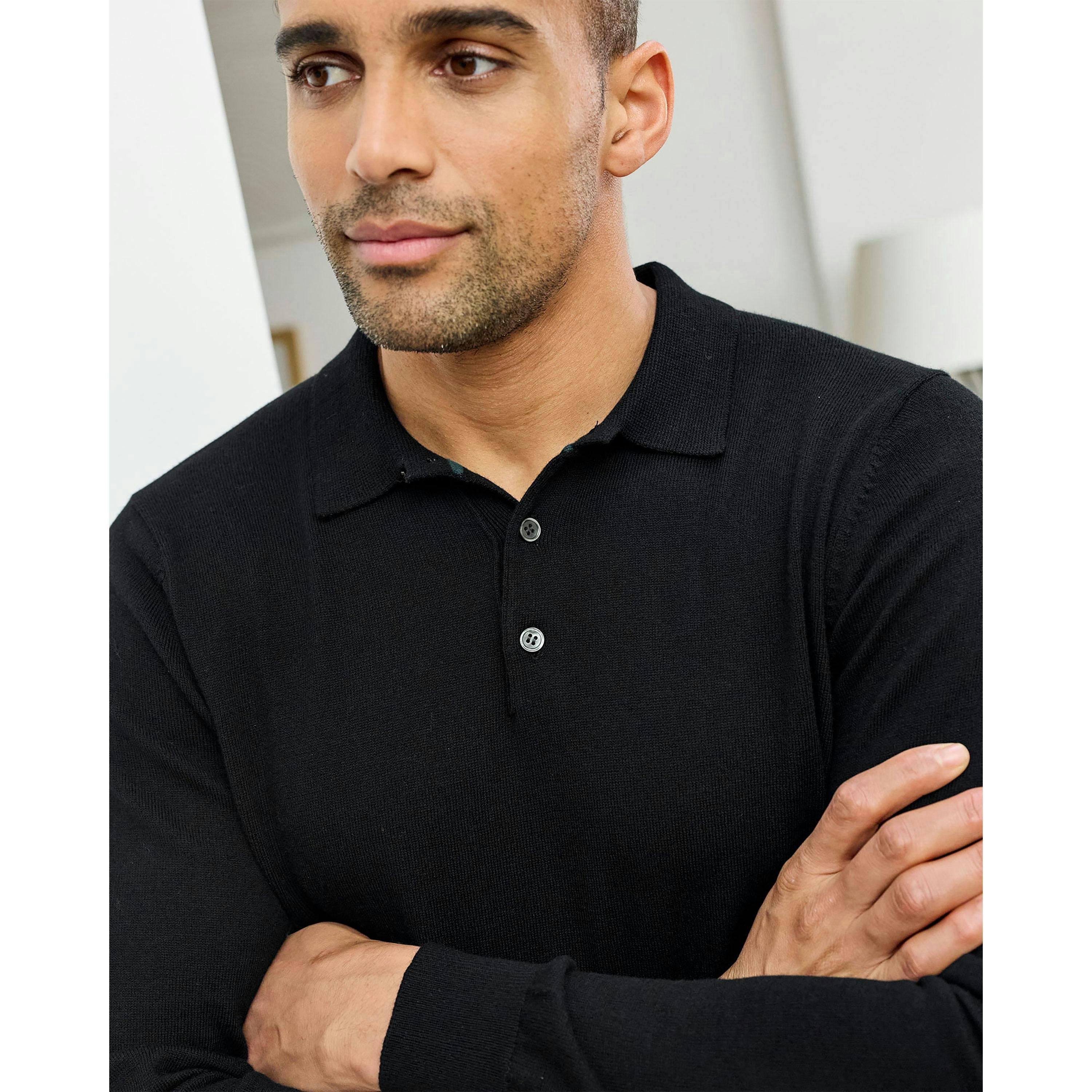 Cotton Traders Luxury Merino Long Sleeve Polo Shirt , view 3 of 3
