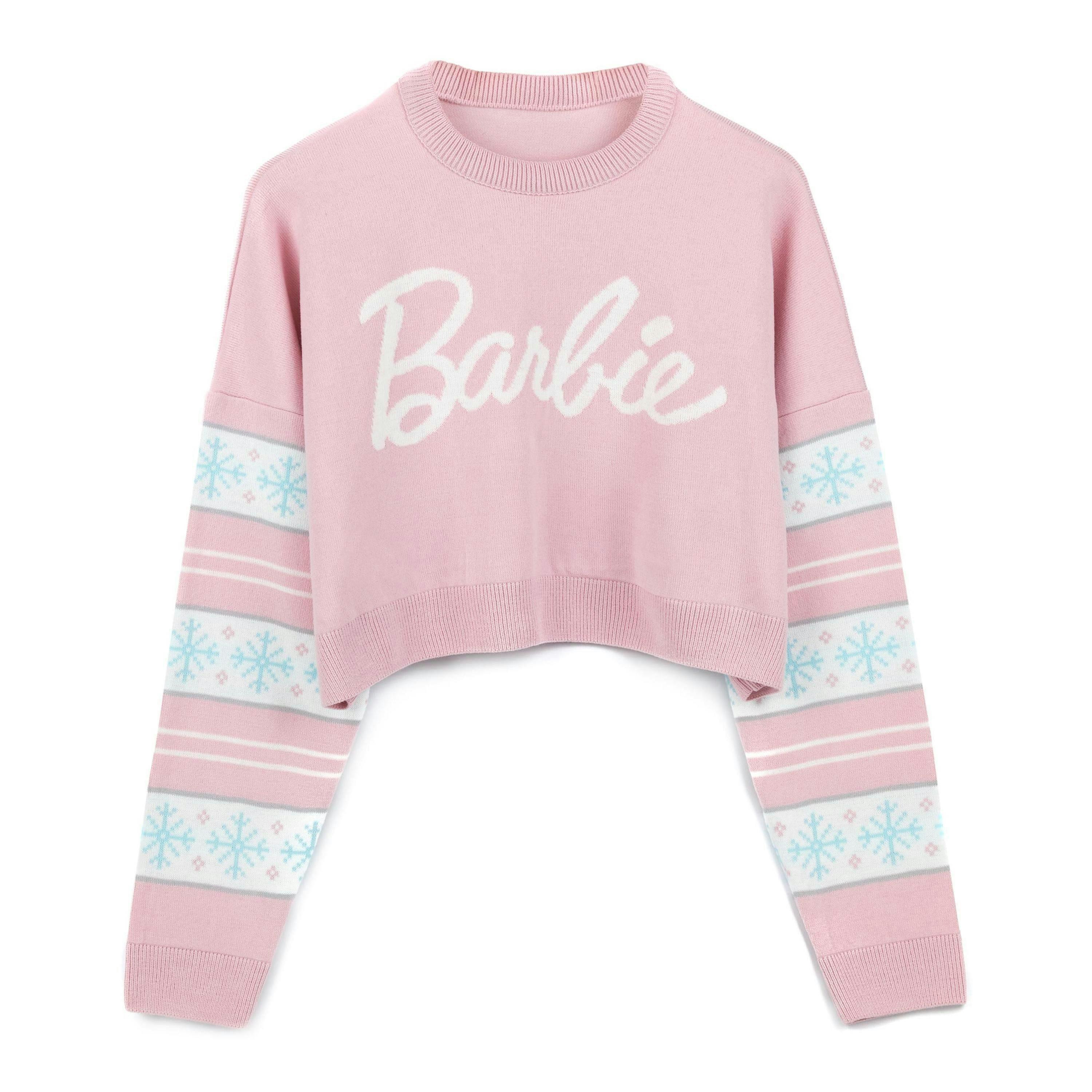 Barbie Womens Pink Barbie Logo Christmas Jumper by Vanilla Underground , view 1 of 1