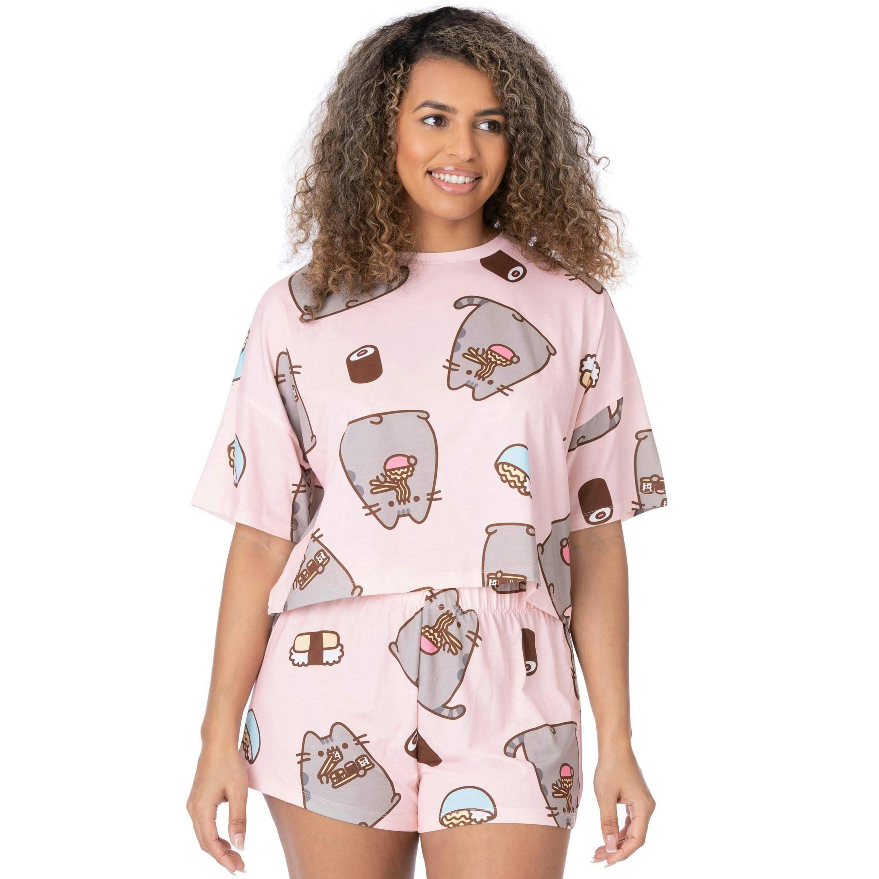 Pusheen Womens Pink Pusheen Food All-Over Print Short Sleeve Short Leg Pyjama Set by Vanilla Underground , view 1 of 1