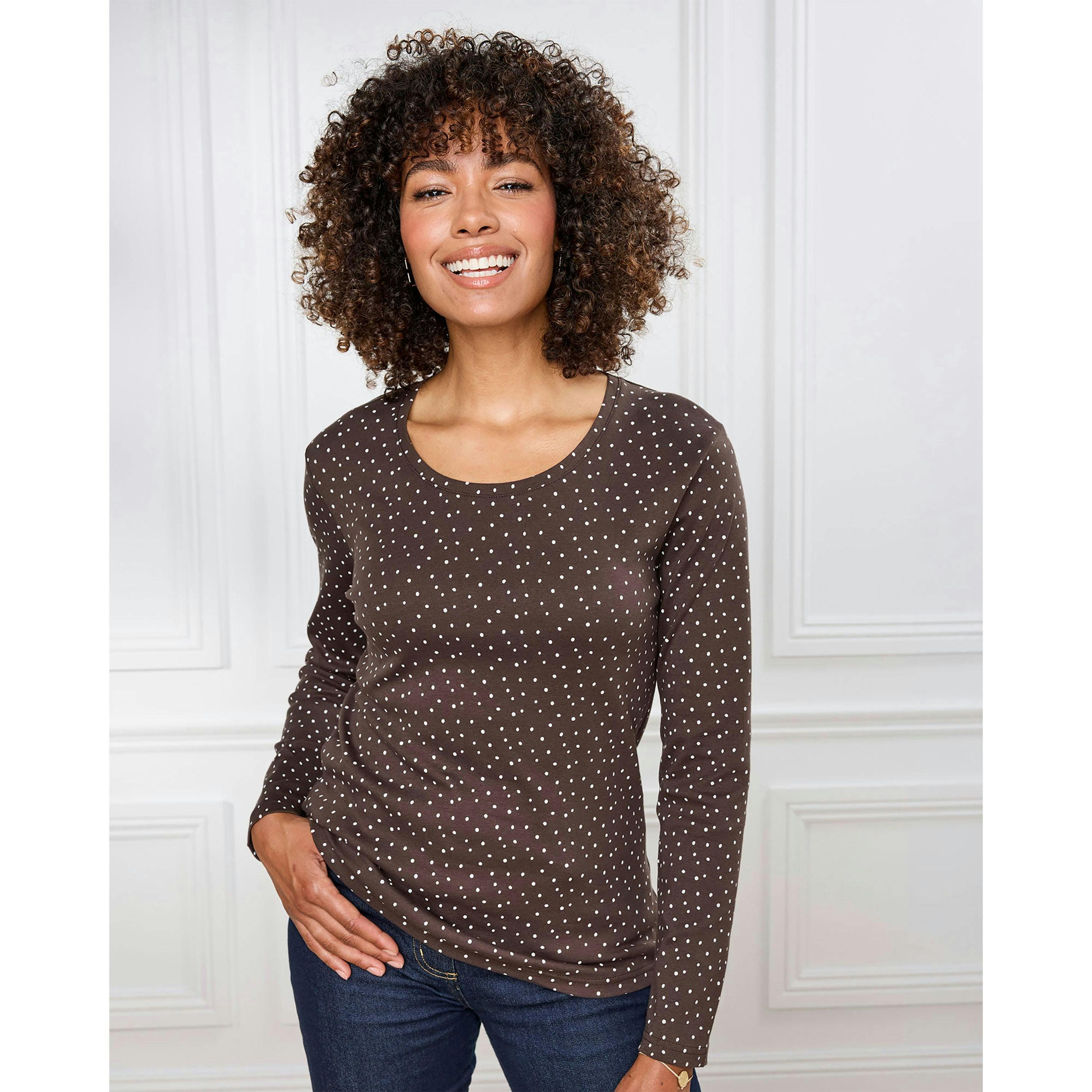 Cotton Traders Wrinkle Free Long Sleeve Spot Scoop Neck Top , view 2 of 4