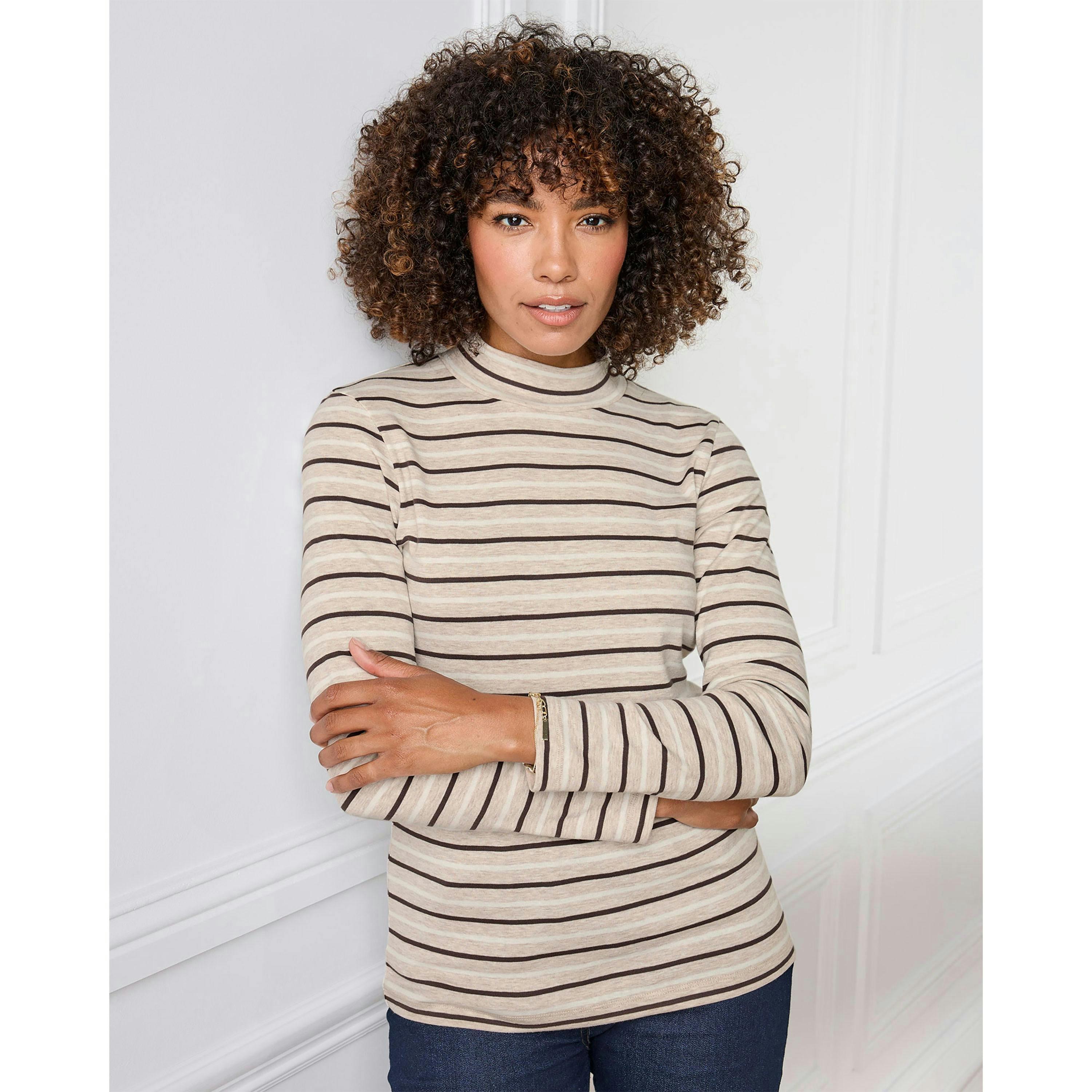 Cotton Traders Wrinkle Free Long Sleeve Stripe Turtleneck Top , view 2 of 4